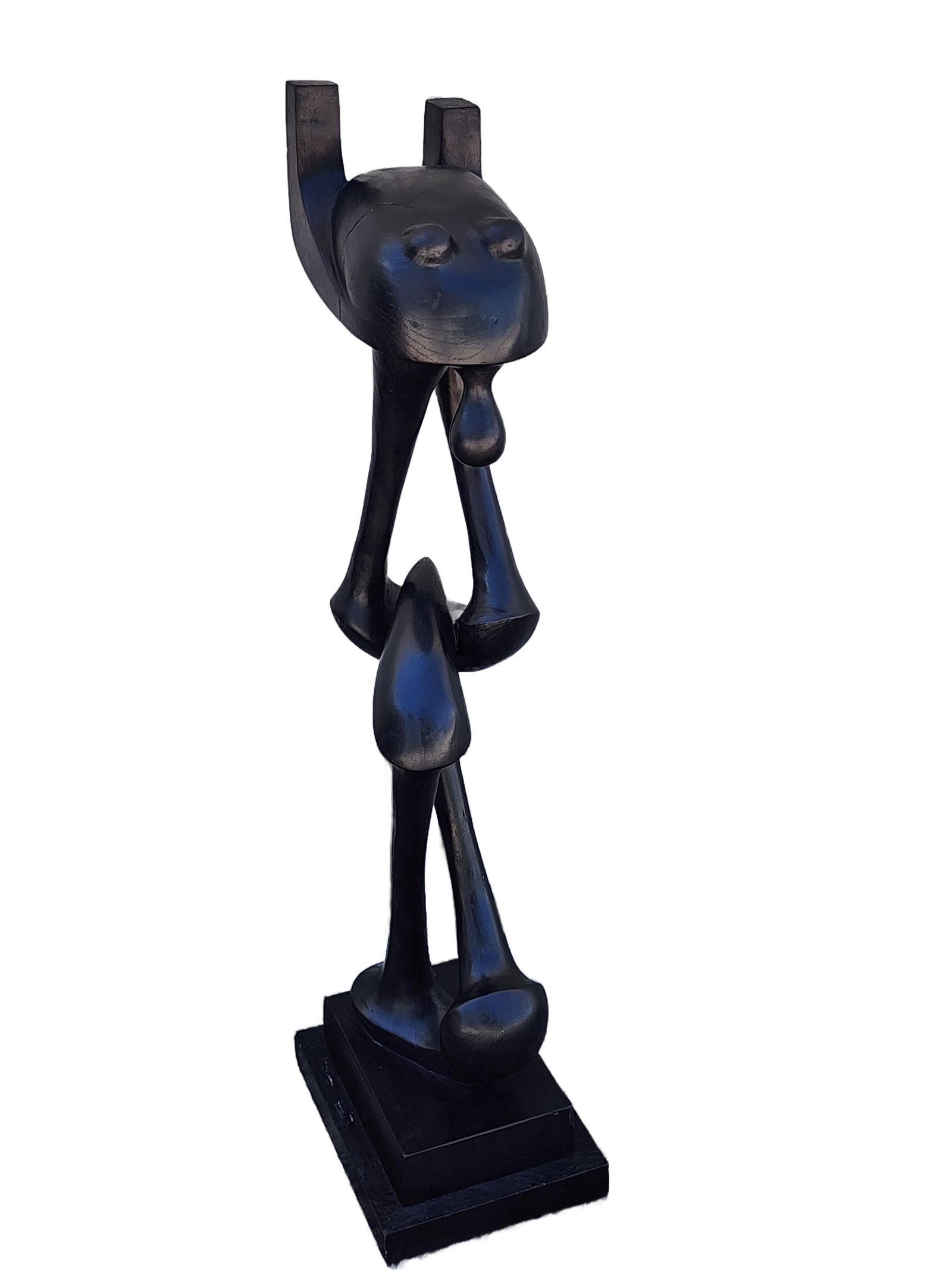Augustin Fernandez (Cuban, 1928-2006) Biomorphic Wood Carved Sculpture, Signed AC, 31" h, mounted to: Augustin Fernandez (Cuban, 1928-2006) Biomorphic Wood Carved Sculpture, Signed AC, 31" h, mounted to a stone base. Note: This piece has not been submitted for certification. The carving is attributed 