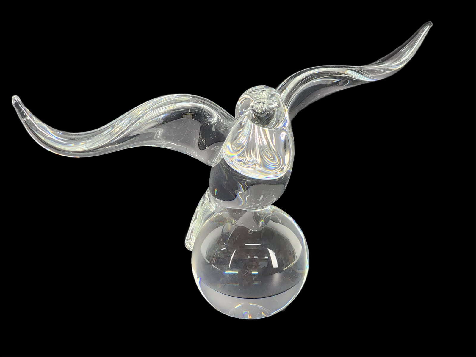 Large Steuben Colorless Glass Figure of a Eagle, underside marked, 6 1/2" h. 12" w. 3 1/4' d. (1 of 3)
