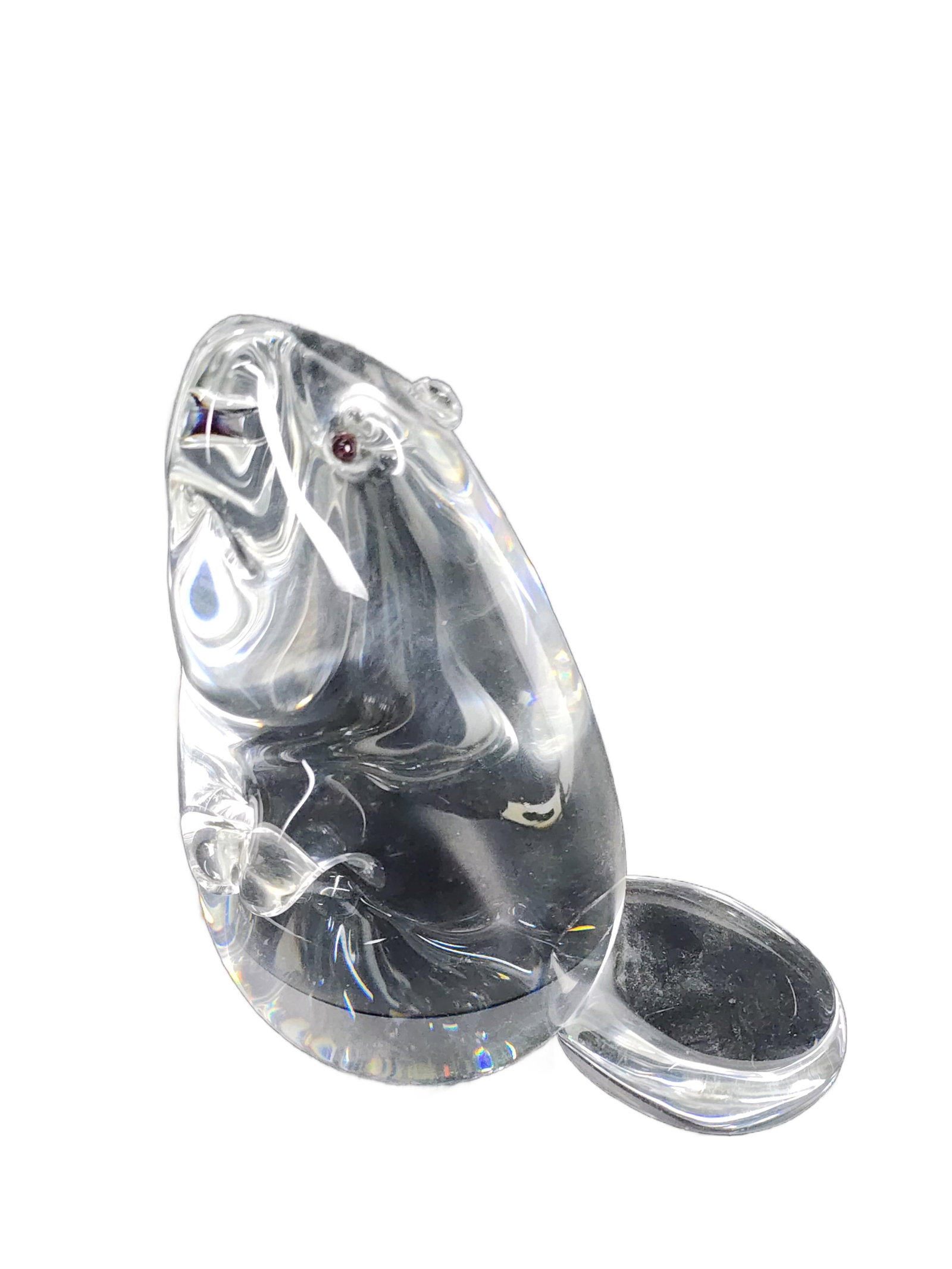 Large Steuben Colorless Glass Figure of a Beaver, red eyes, marked underside, 6 1/4" h. 5" w. 3 1/2" (1 of 5)