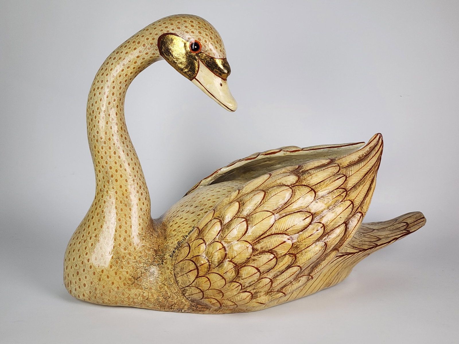 A Large Sergio Bustamante Papier Mache and Painted Swan, 20th Century, Signed Sergio Bustamante and (1 of 8)