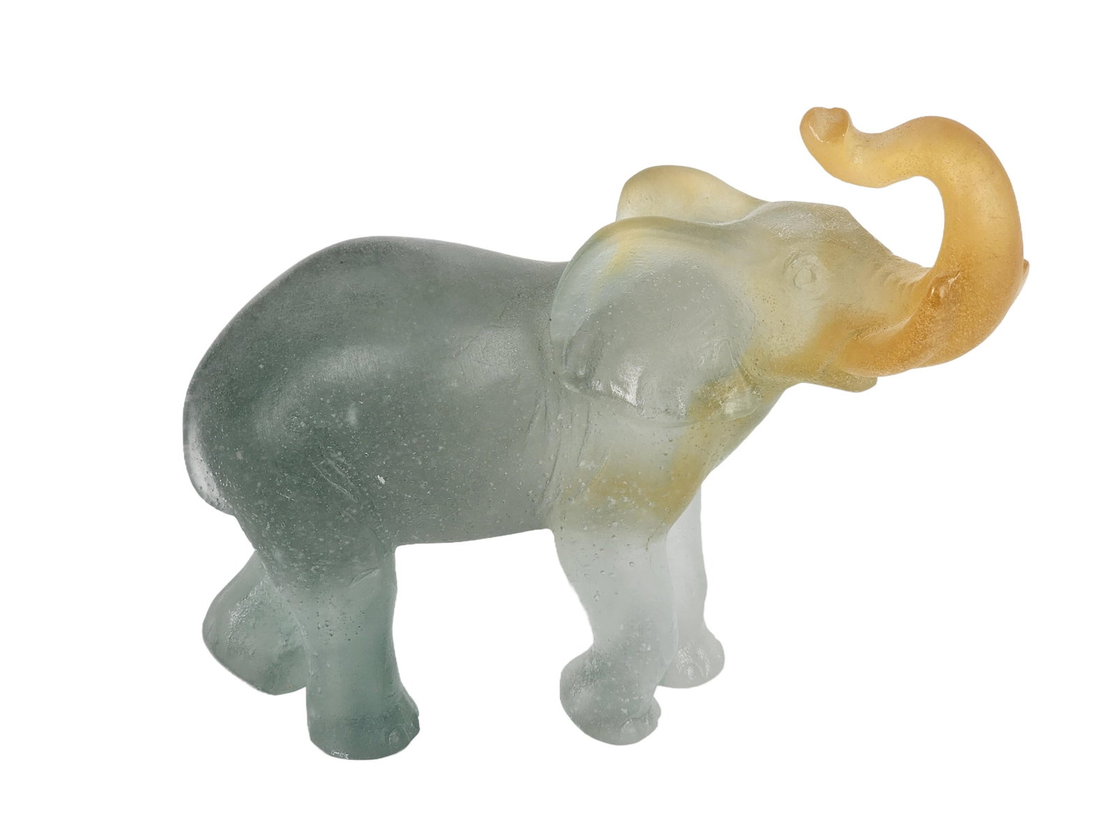 French Daum Color Pate de Verre Glass Elephant, Signed Daum, France, 5 1/4" (1 of 4)
