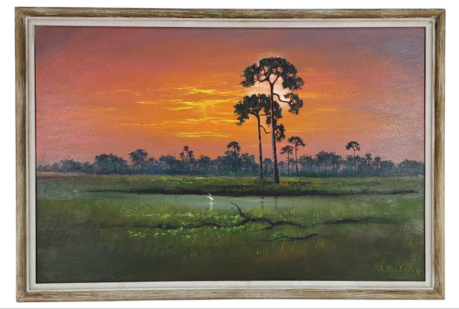Roy R. A. McLendon (Florida Highwaymen,1932-2024) Backwater Fire Sky, Signed RA. Mclendon lower (1 of 7)