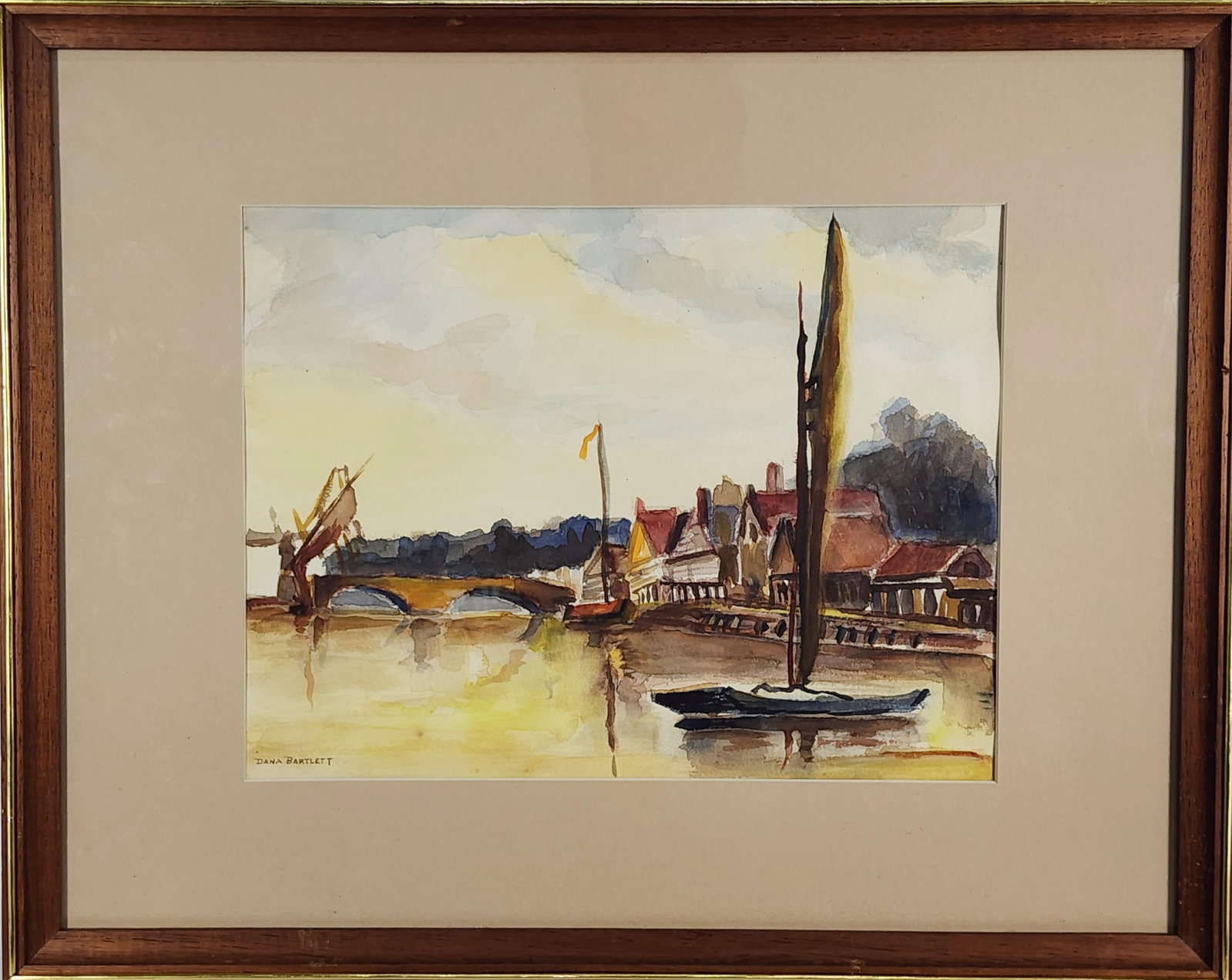 Dana Bartlett (American/California, 1882–1957) River Landscape, Signed Dana Bartlett lower: Dana Bartlett (American/California, 1882–1957) River Landscape, Signed Dana Bartlett lower left, Watercolor on paper, Sight-10" x 13 1/4", Framed-17 1/4" x 21 1/2"