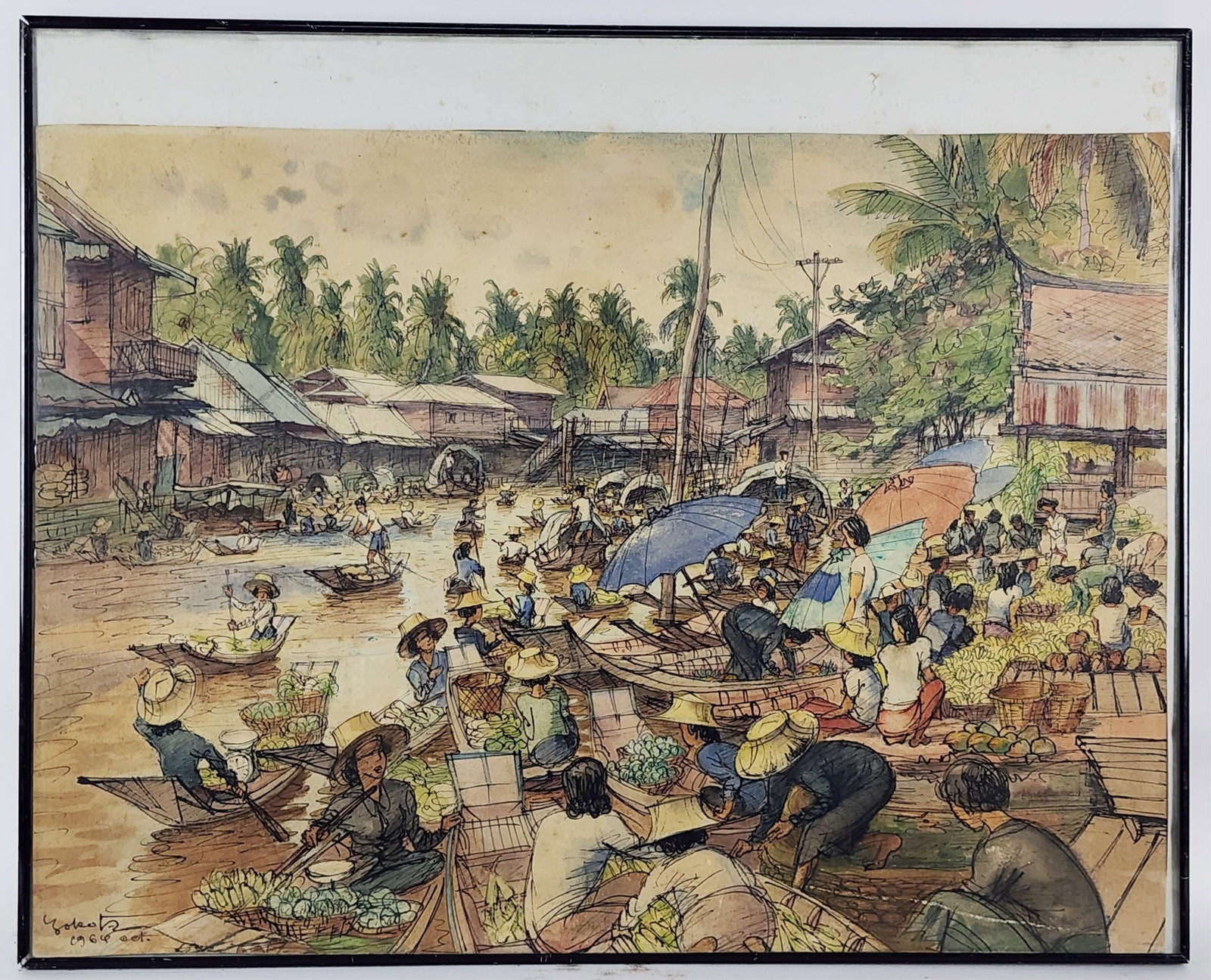 Niro Yokota (Japanese/Thailand, active 1940-1985) Floating Market, Signed Yokota and dated 1964 Oct. (1 of 6)