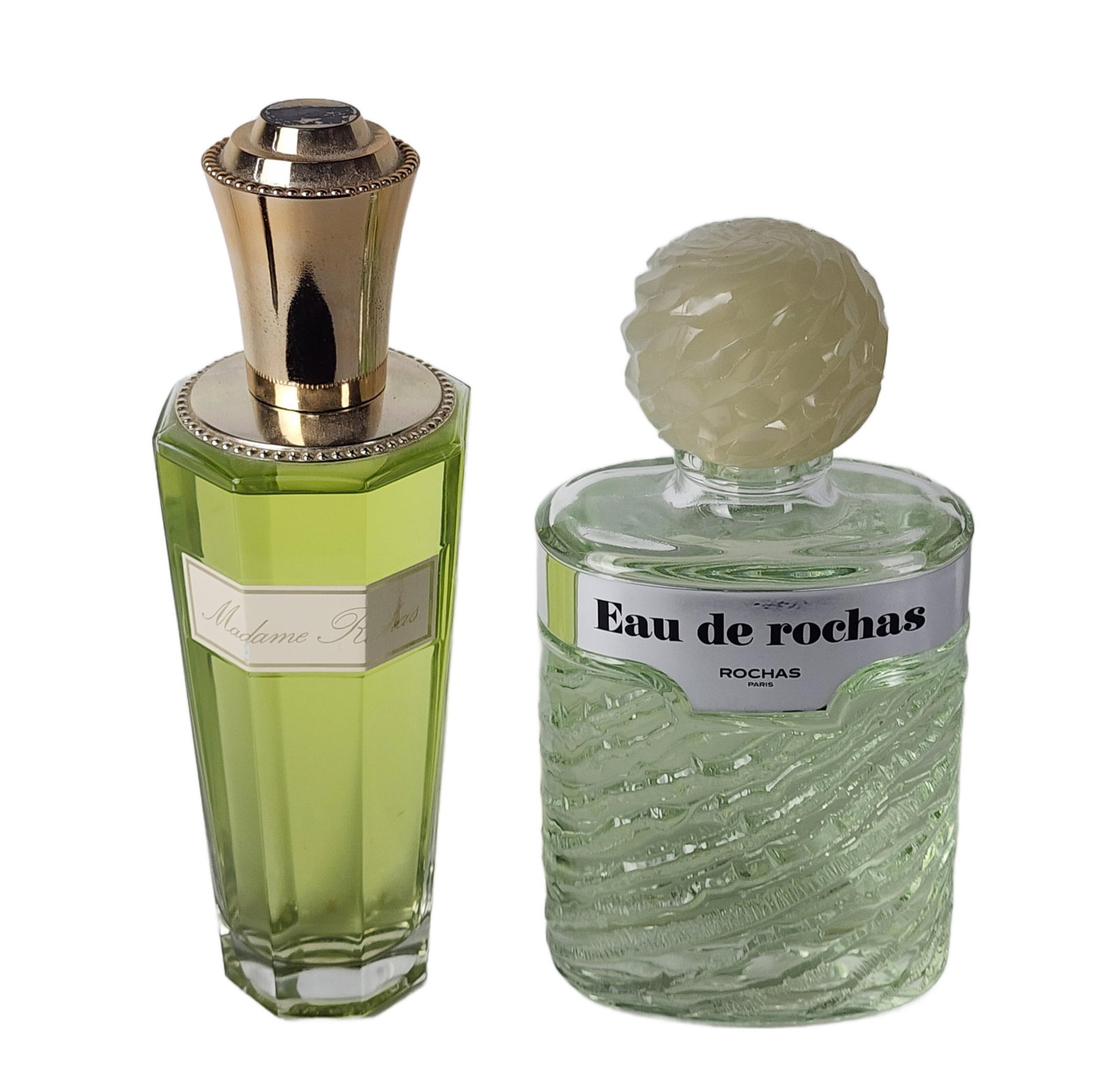 Two French Madame de Rochas Perfume Factices, Madame Rochas and Eau de Rochas, 14 3/4" h. and 13" h. (1 of 3)