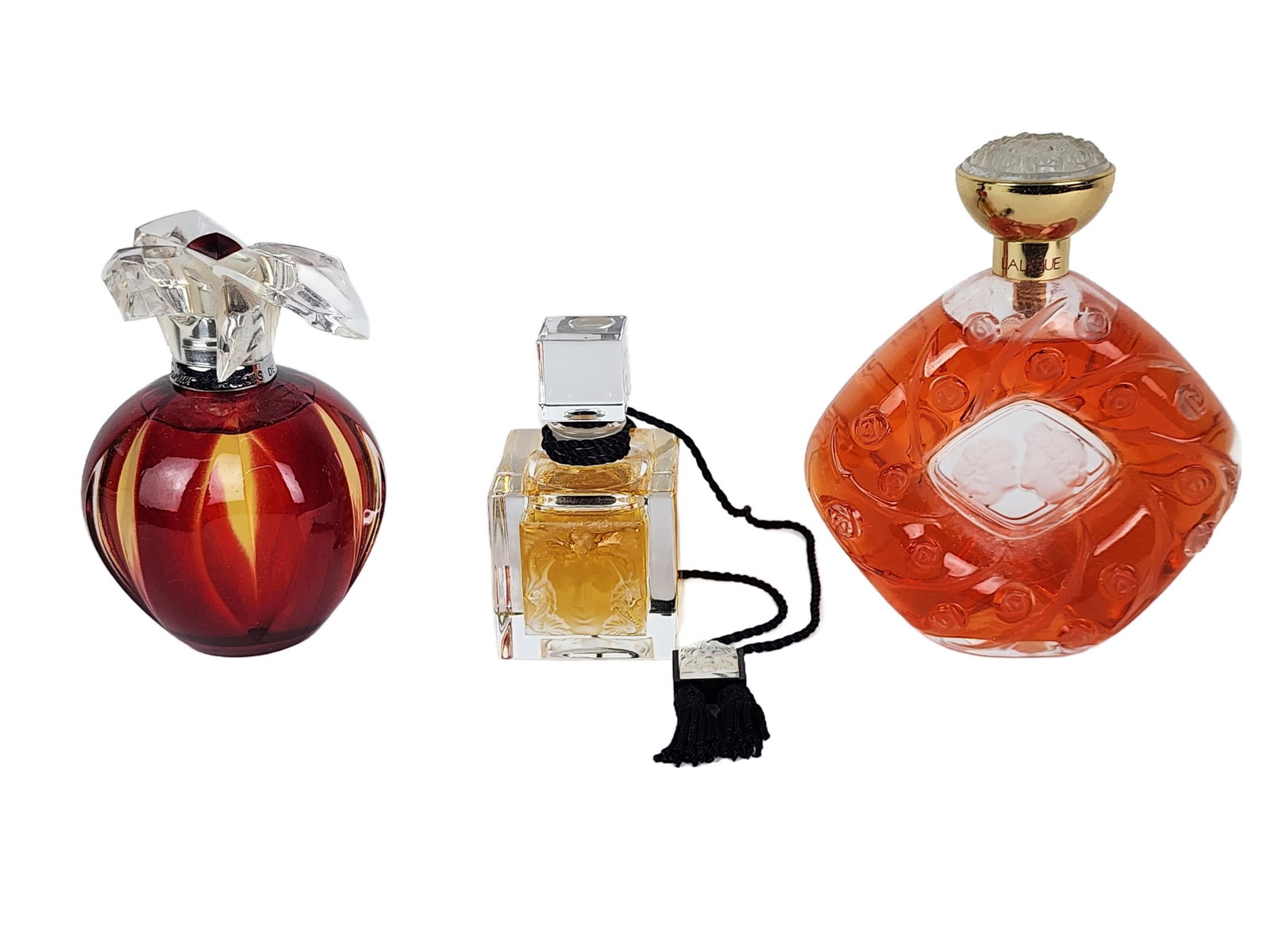 Group of Three Perfume Bottles to include: Two Lalique and One Cartier, all marked, Tallest-4 1/2" (1 of 6)
