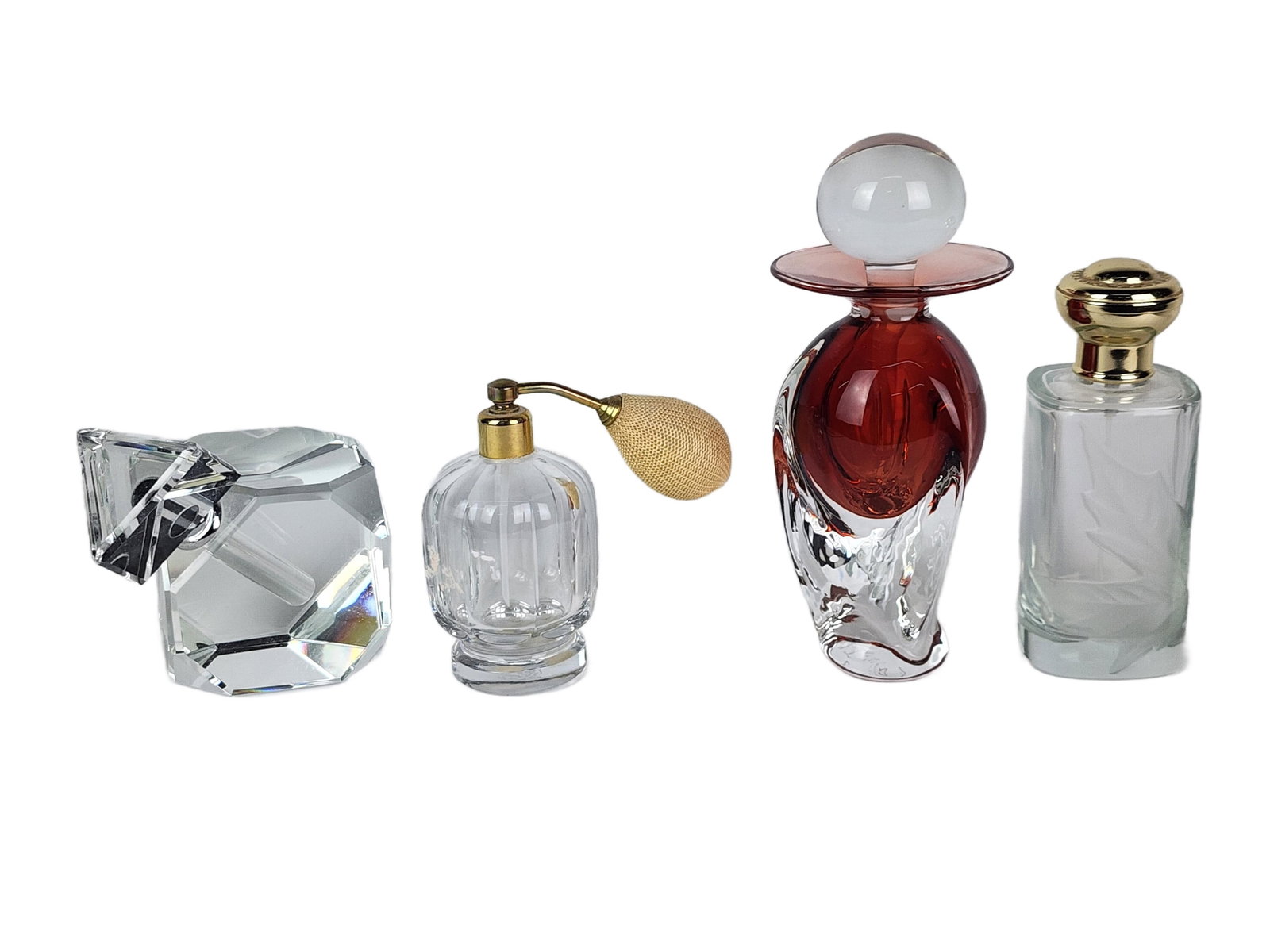 Group of Four Glass Perfume Bottles to include: Studio Glass Colored Perfume Bottle, signed, 7 3/4" (1 of 7)