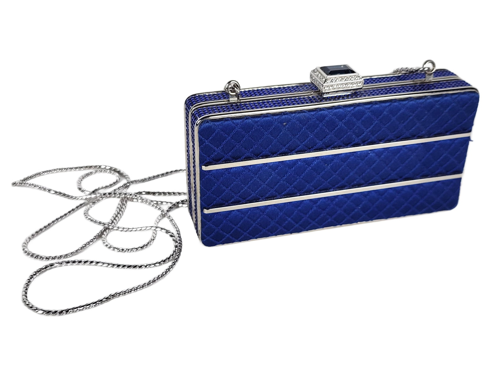 Vintage Judith Leiber Slim Slide Quilted and Blue Rhinestone Evening Handbag, Signed Judith Leiber, (1 of 5)