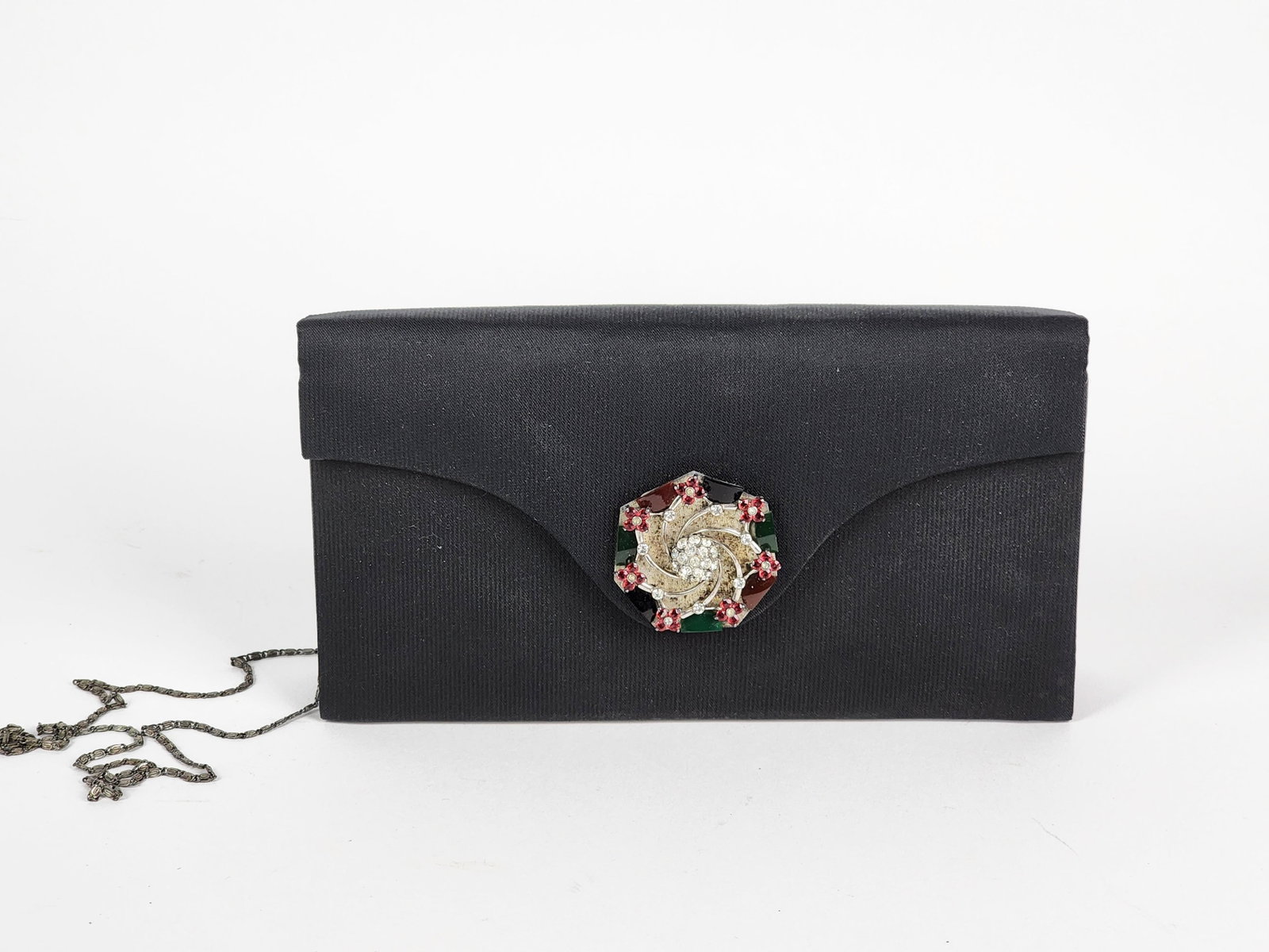 Vintage French La Jeunesse Silk Purse/Clutch, with paste stone decorative clasp, 4 1/2" h. 8" w. 1 (1 of 4)