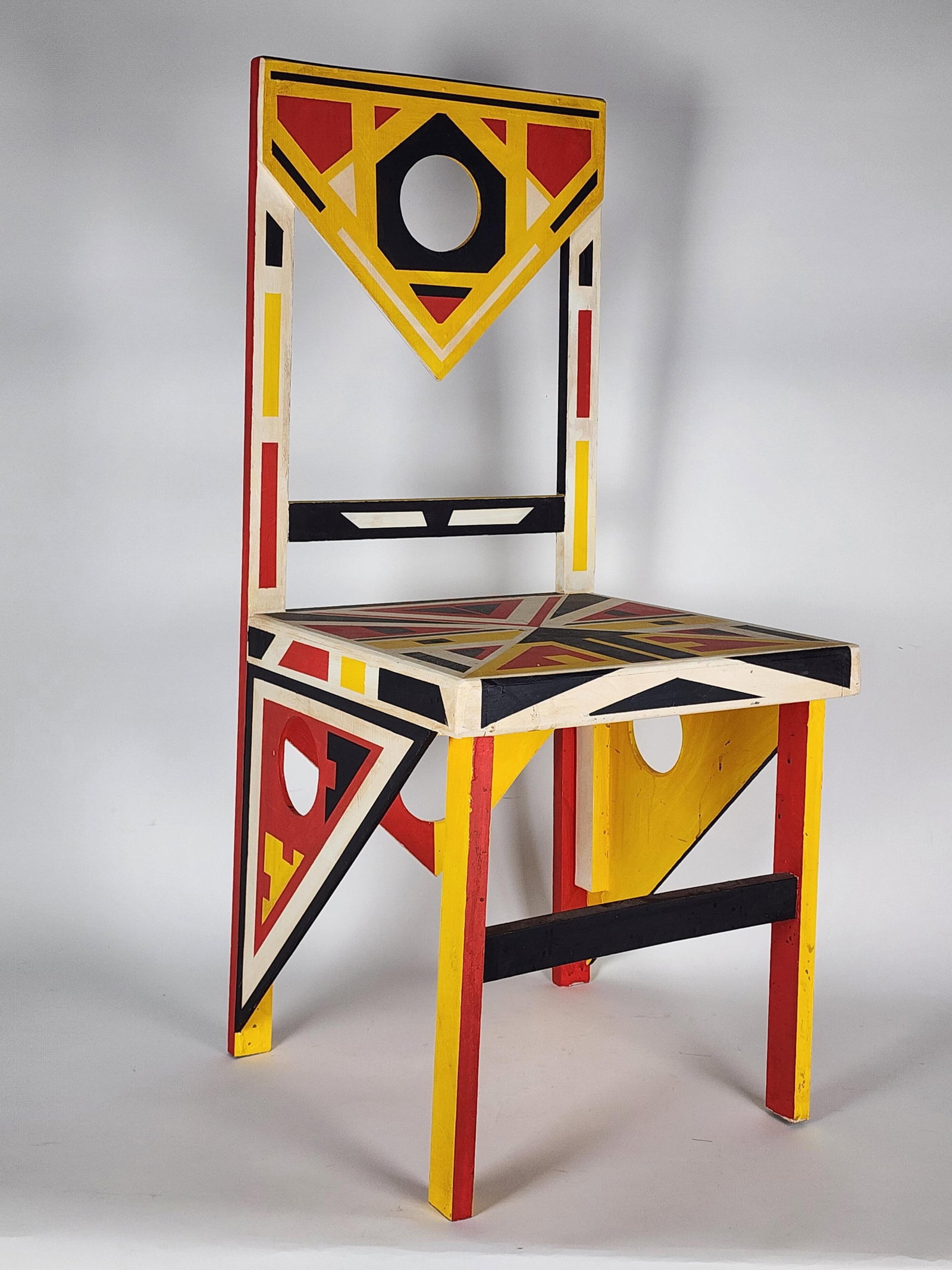 Sandu Darié (Romanian, 1908–1991) Rare Painted Chair, Signed Sandu Darie underside of: Sandu Darié (Romanian, 1908–1991) Rare Painted Chair, Signed Sandu Darie underside of seat and signed again Darie on top of seat, Wood construction and painted, 27 1/4" h.25" w. 34 1/2" d. 