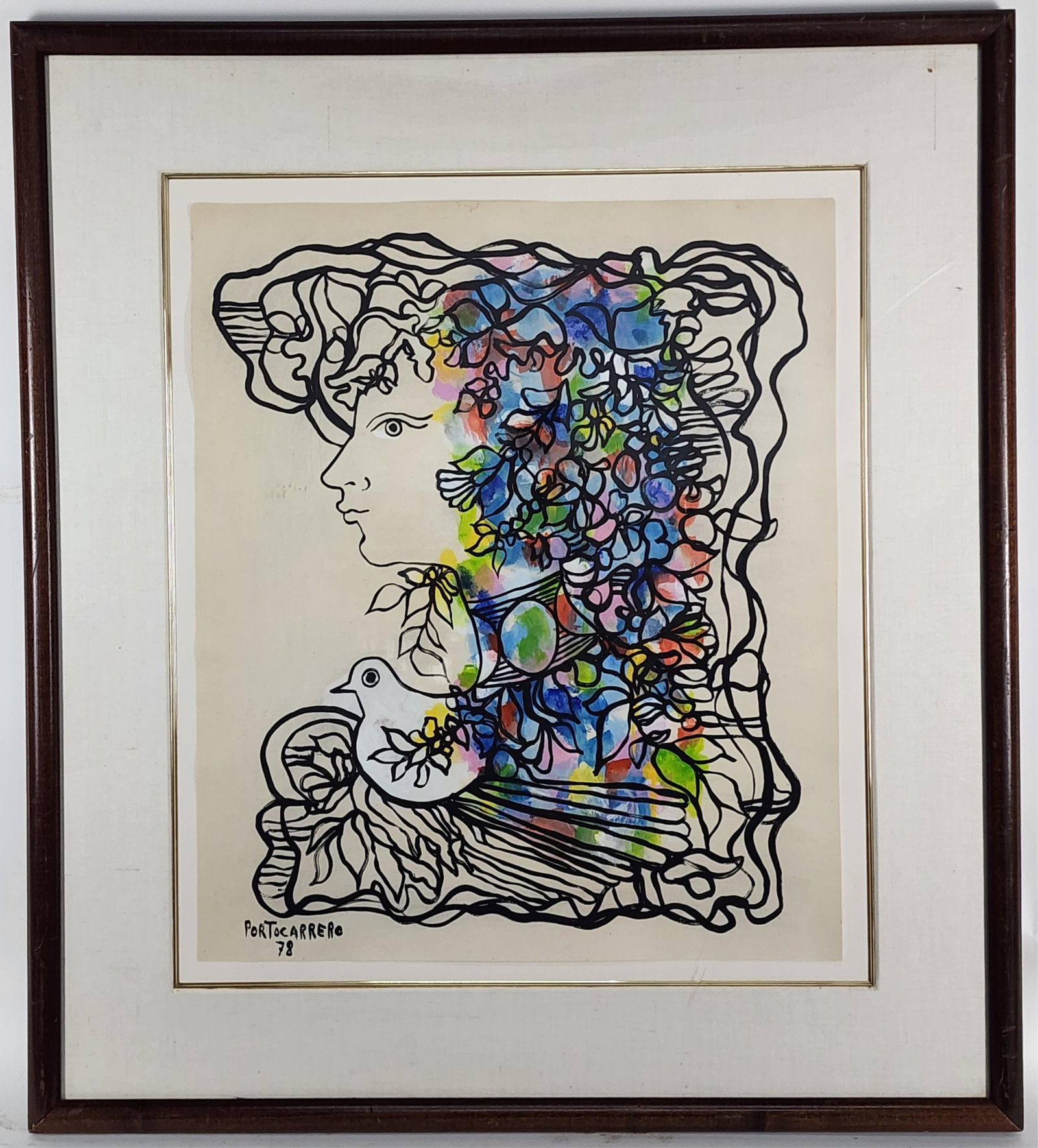 Rene Portocarrero (Cuban, 1912-1985) Perfil de Mujer y Paloma, Signed Portocarrero and dated '78 (1 of 6)