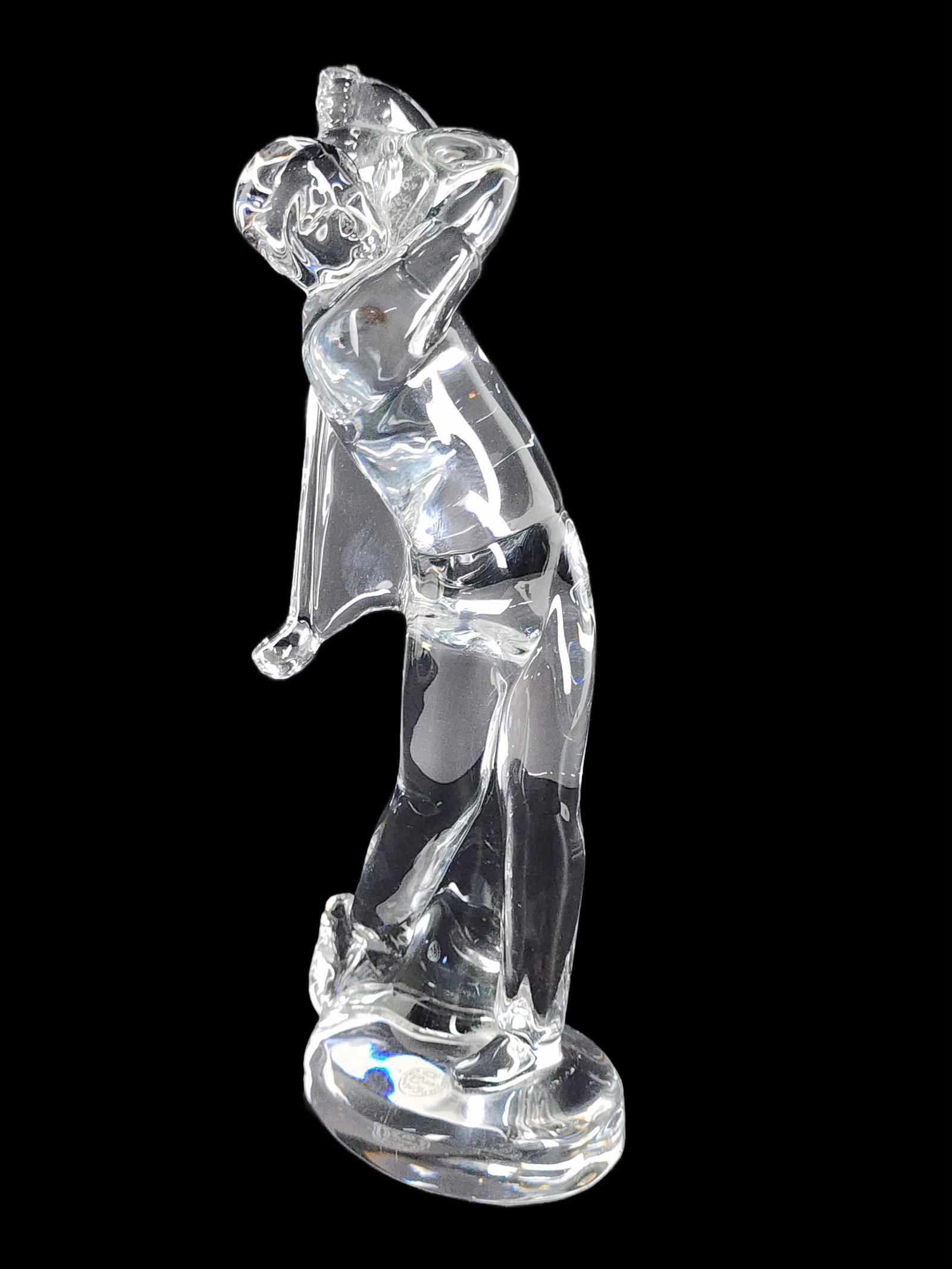 Baccarat Colorless Glass Golfer, marked underside, 9 1/4" h. 3 1/2" w. (1 of 3)