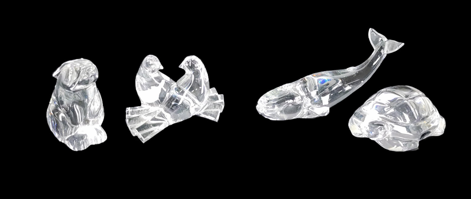 Four Baccarat Colorless Glass Figures to include: Lovebirds, Rabbit, Whale, Turtle, all marked (1 of 5)