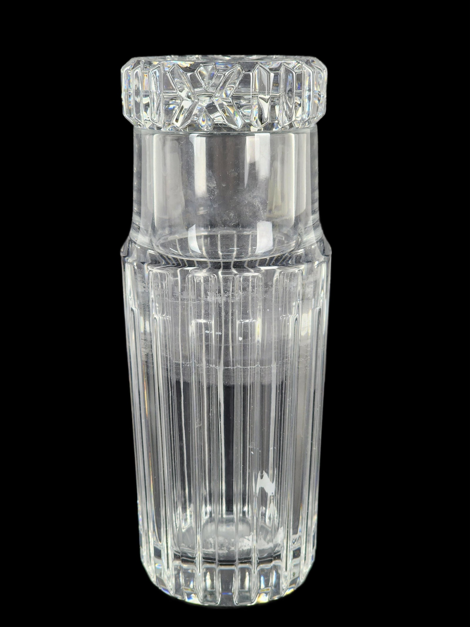 Tiffany & Co. Colorless Glass Bedside Decanter and Glass, underside marked Tiffany & Co., 9 3/4" h. (1 of 4)