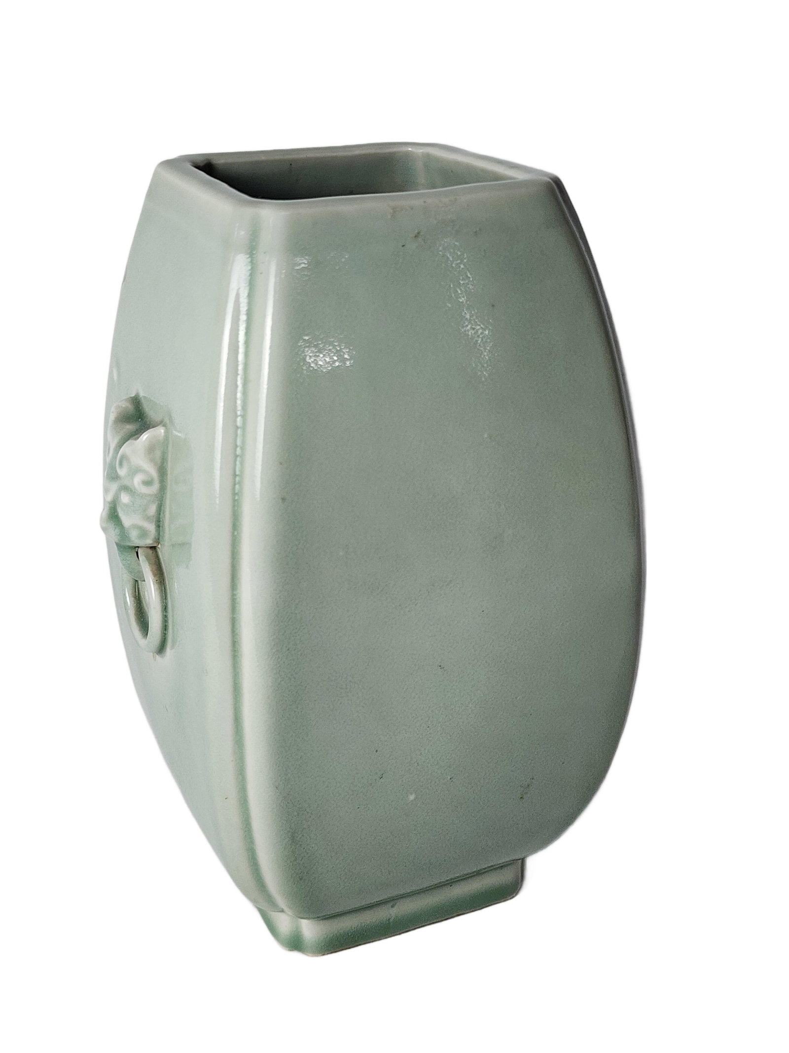 Chinese Porcelain Green Glazed Vase with mask handles, underside with the Yongzheng character mark, (1 of 9)