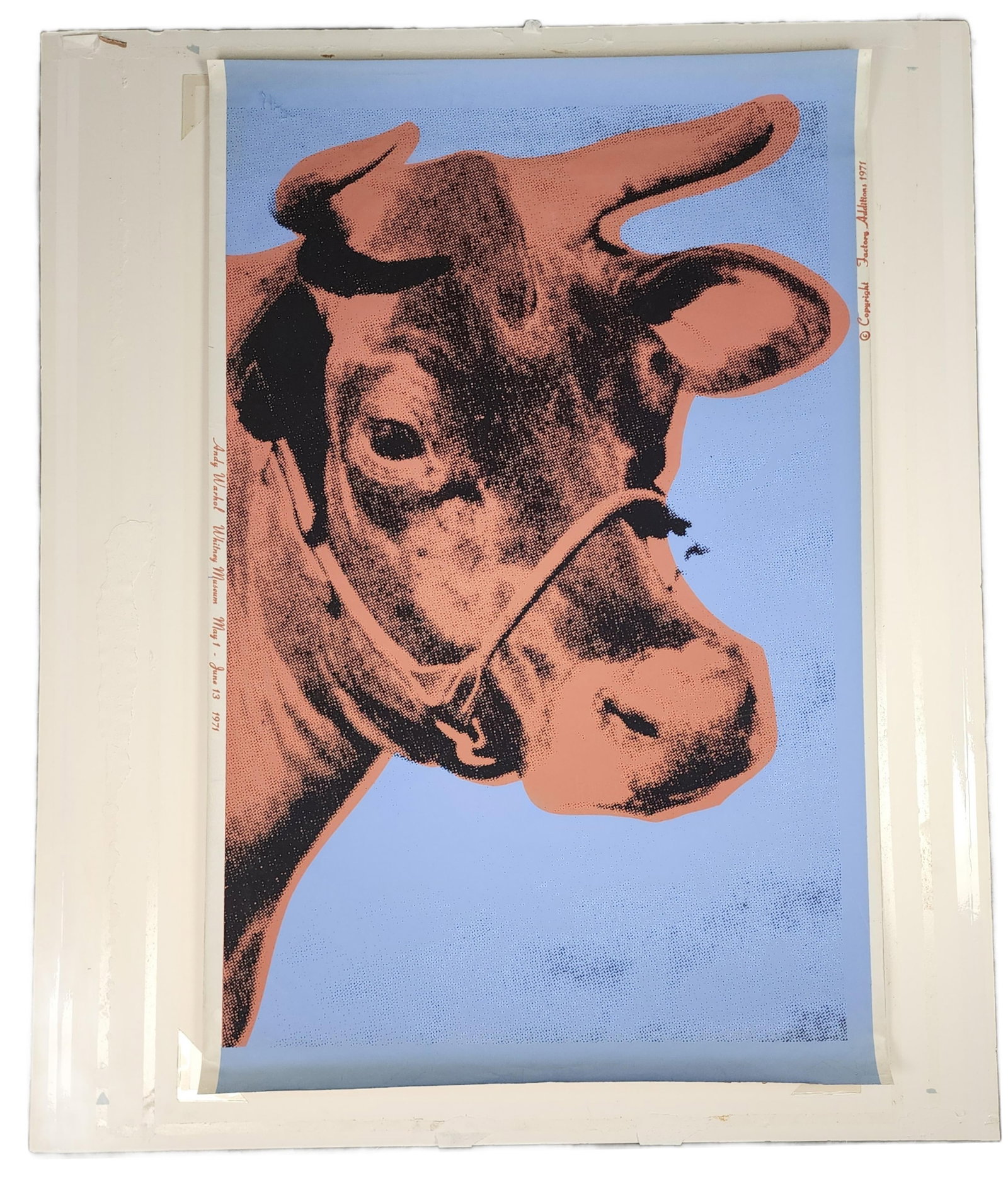 Andy Warhol (American, 1928-1987) Brown Cow on Blue Background, Screenprint on Wallpaper, Whitney (1 of 10)