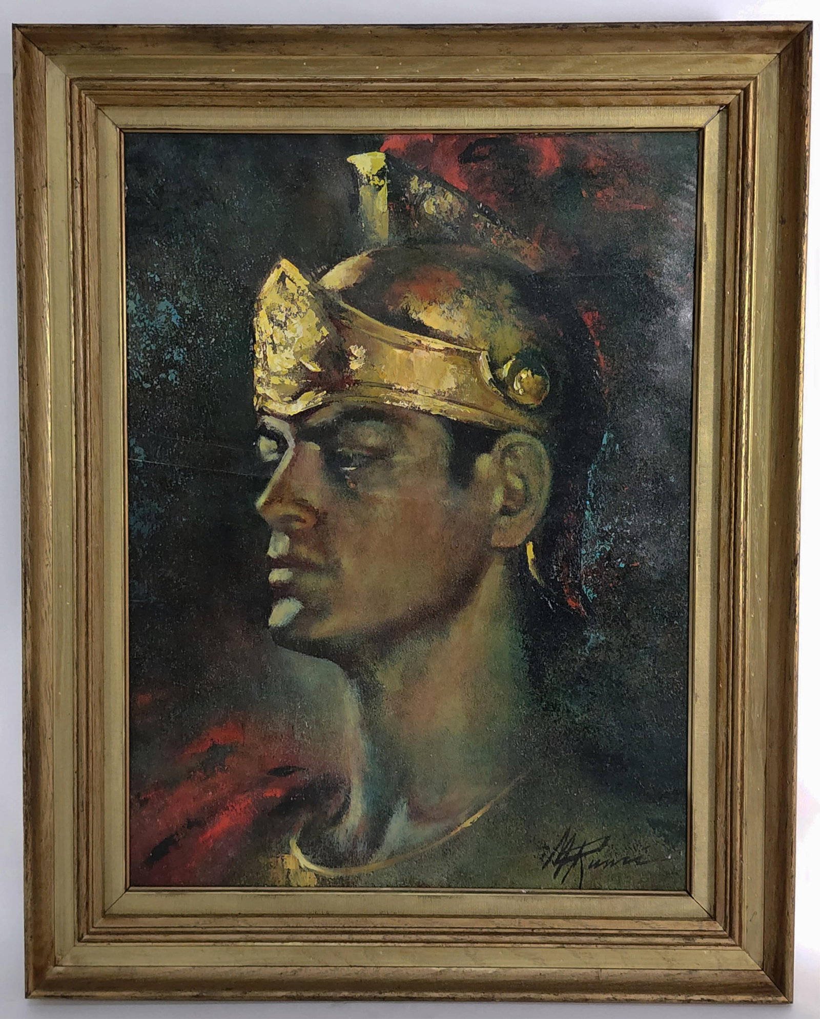 Maxine Runci Stevens (American, 1915-1977) Trojan Warrior, Signed lower right, Oil on paper, 24" x: Maxine Runci Stevens (American, 1915-1977) Trojan Warrior, Signed lower right, Oil on paper, 24" x 20", Framed-29 1/2" x 23 1/2", has two abrasions, will need repair.