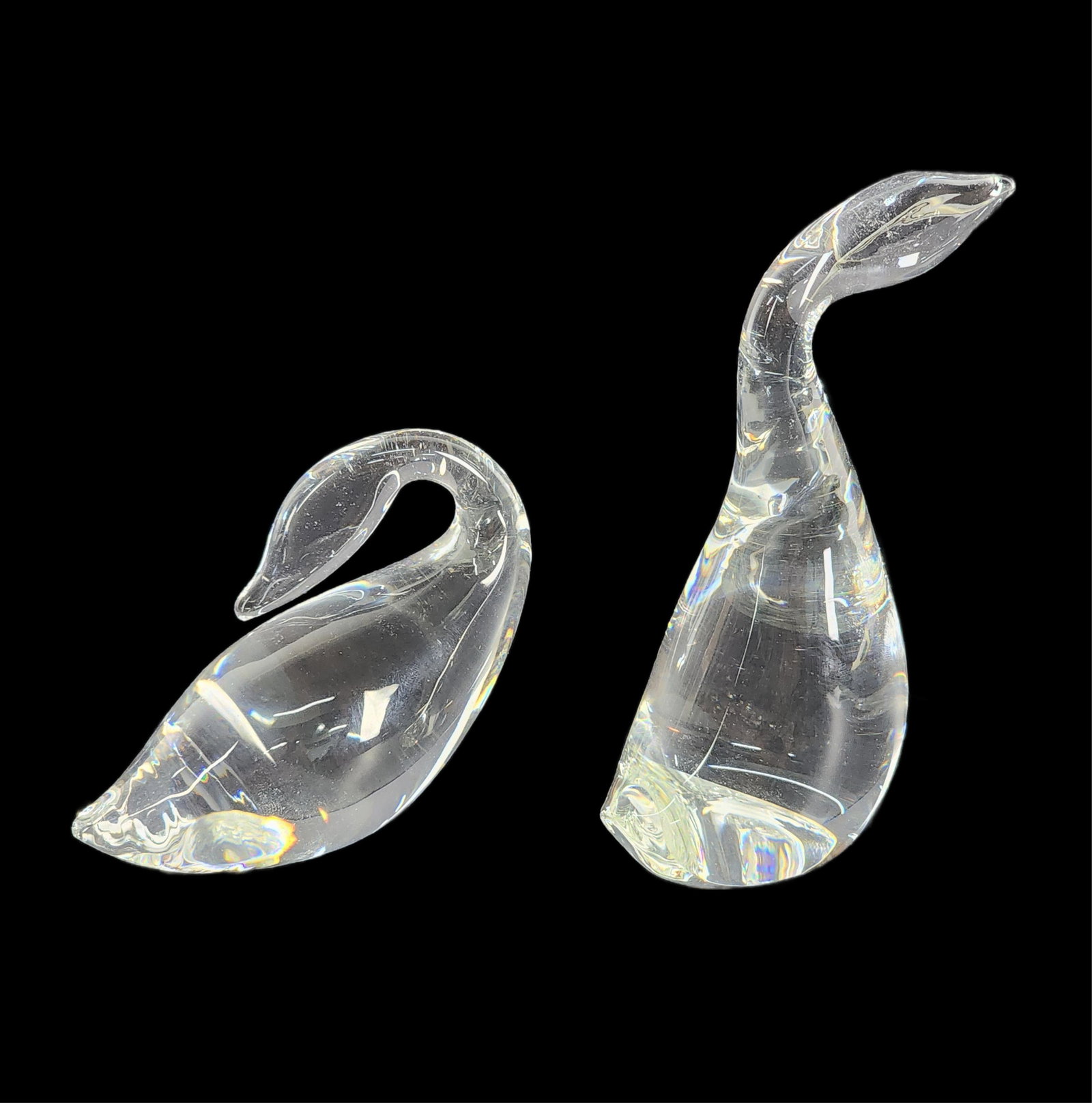 Two Steuben Colorless Glass Figures of Geese, marked underside, 5 1/2" h. and 2 3/4" w. (1 of 2)
