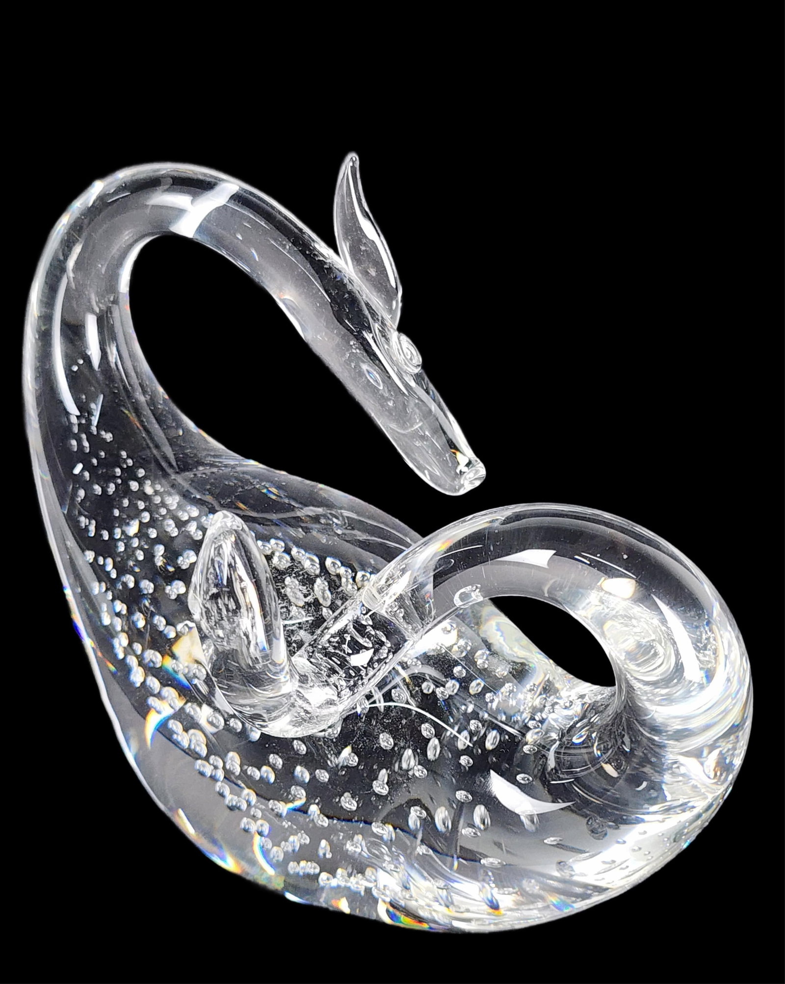 A 20th Century Colorless Glass Figure of a Dragon with captured bubbles, 5 3/4" h. 7" w.3 1/4" d.: A 20th Century Colorless Glass Figure of a Dragon with captured bubbles, 5 3/4" h. 7" w.3 1/4" d.