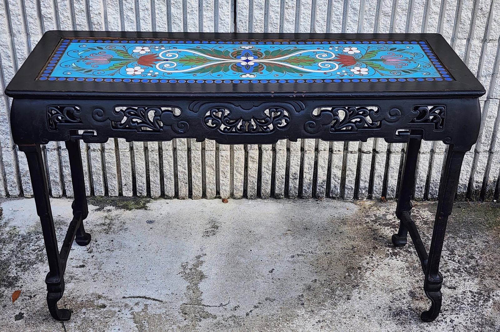 An Early 20th Century Burmese Cloisonné Inset Console Table, 28 1/2" h. 43 1/2" w.17" d. (1 of 4)
