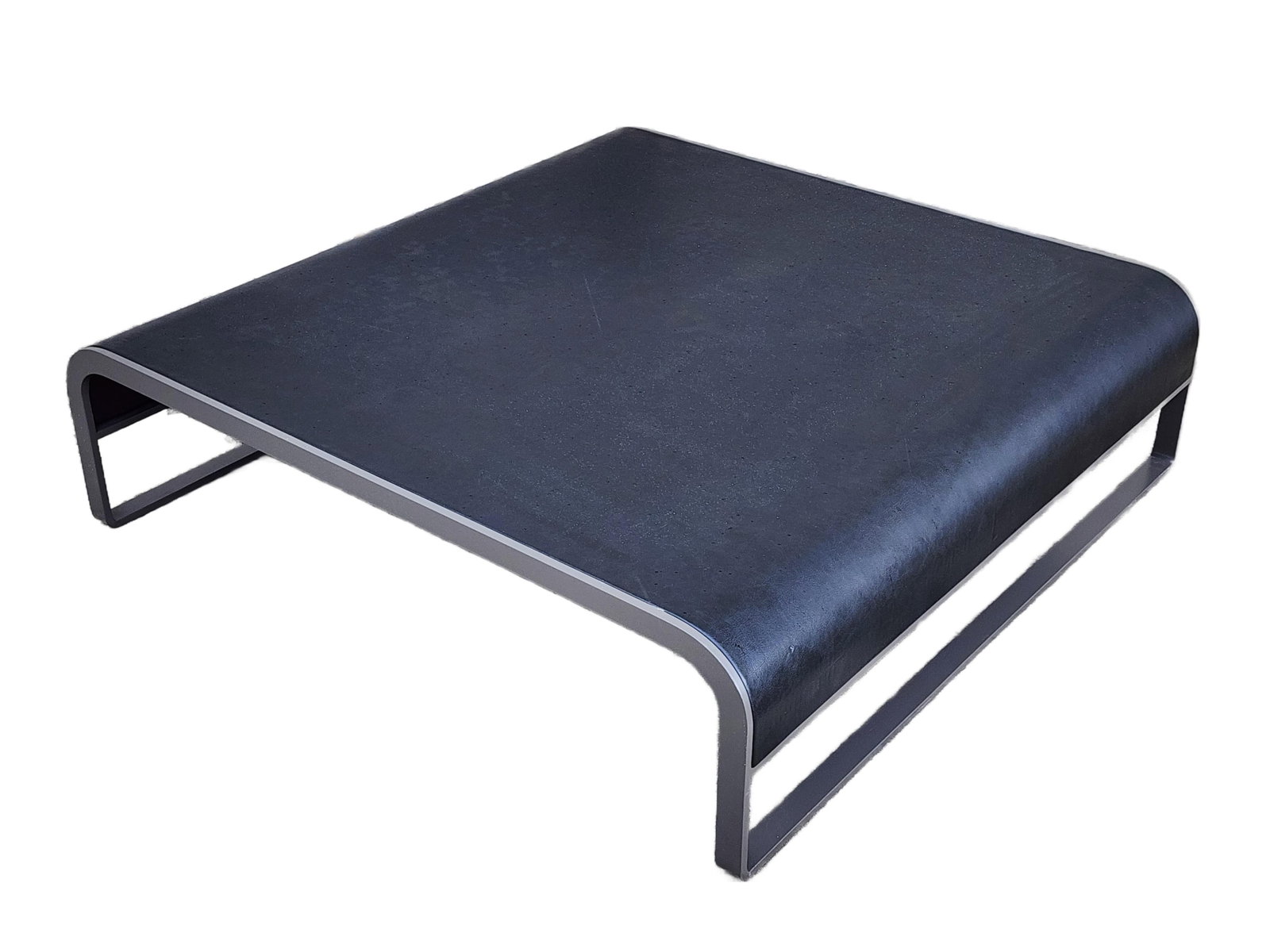 Two Italian Contemporary Metal and Leather Conforming Low Tables, one in black and one in gray, (1 of 3)