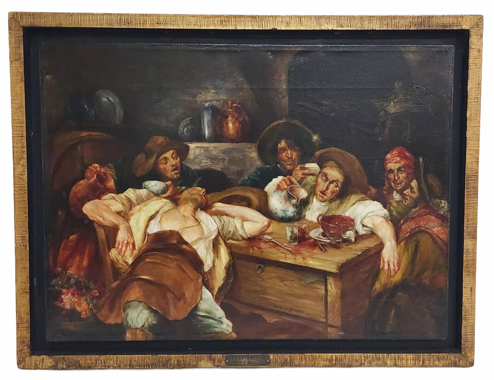 Spanish School (Aranda Family, 19th Century) En La Taberna, Signed Ruiz y Aranda, Oil on canvas, 16" (1 of 9)