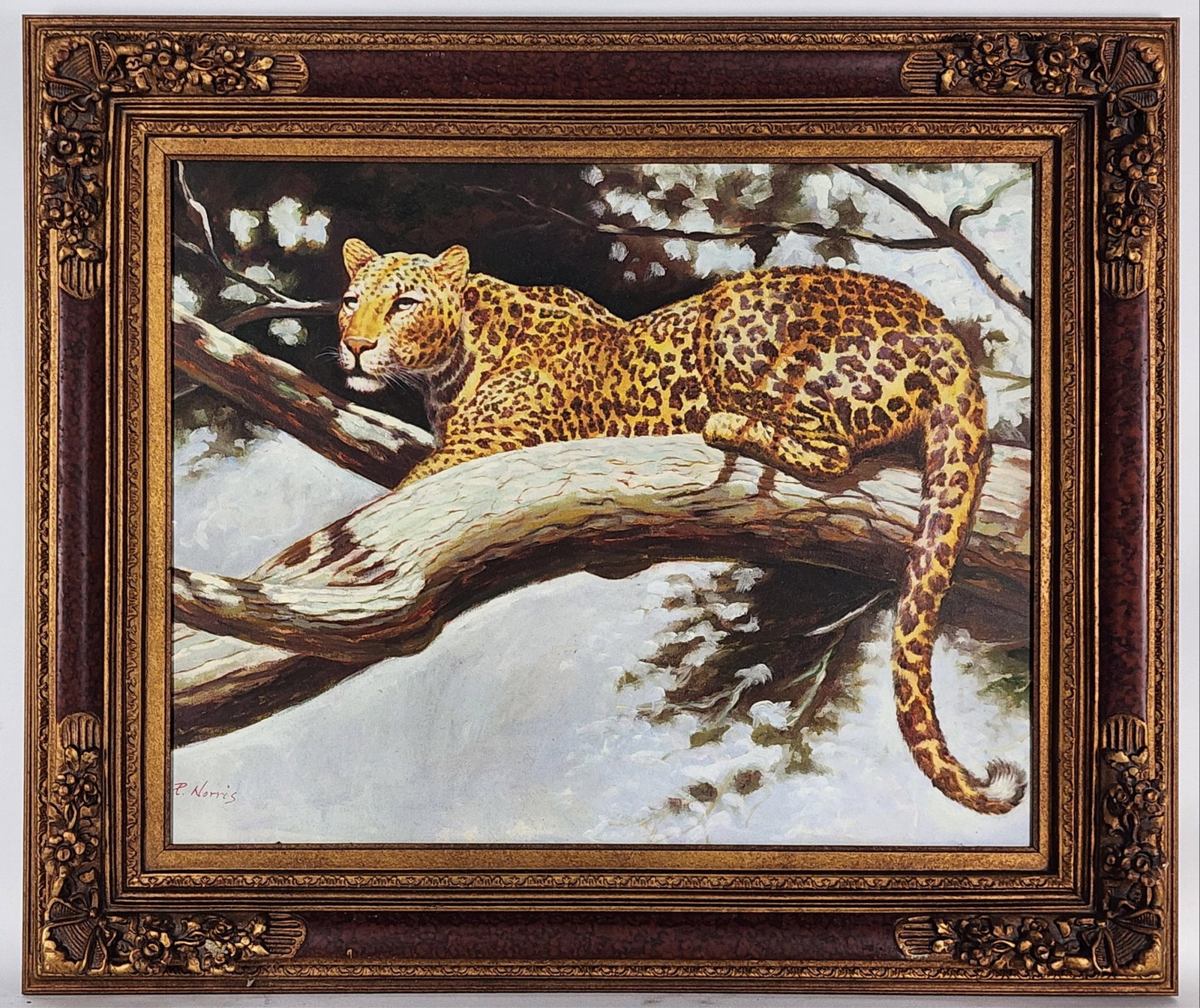 A Large 20th Century Oil on Canvas Painting, Leopard, Signed P. Norris, 24" x 30", Framed-33" x 38 (1 of 4)