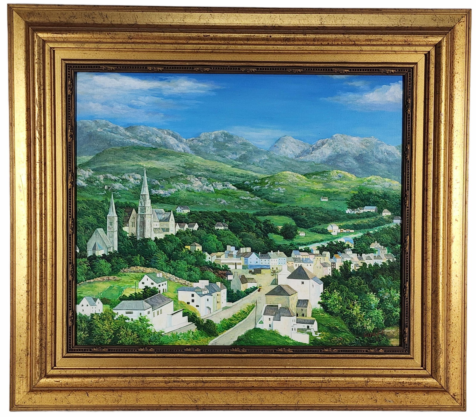 A 20th Century Oil on Canvas Painting, European Town Landscape, Signed Graff lower right, 20" x 24",: A 20th Century Oil on Canvas Painting, European Town Landscape, Signed Graff lower right, 20" x 24", Framed-29" x 33"