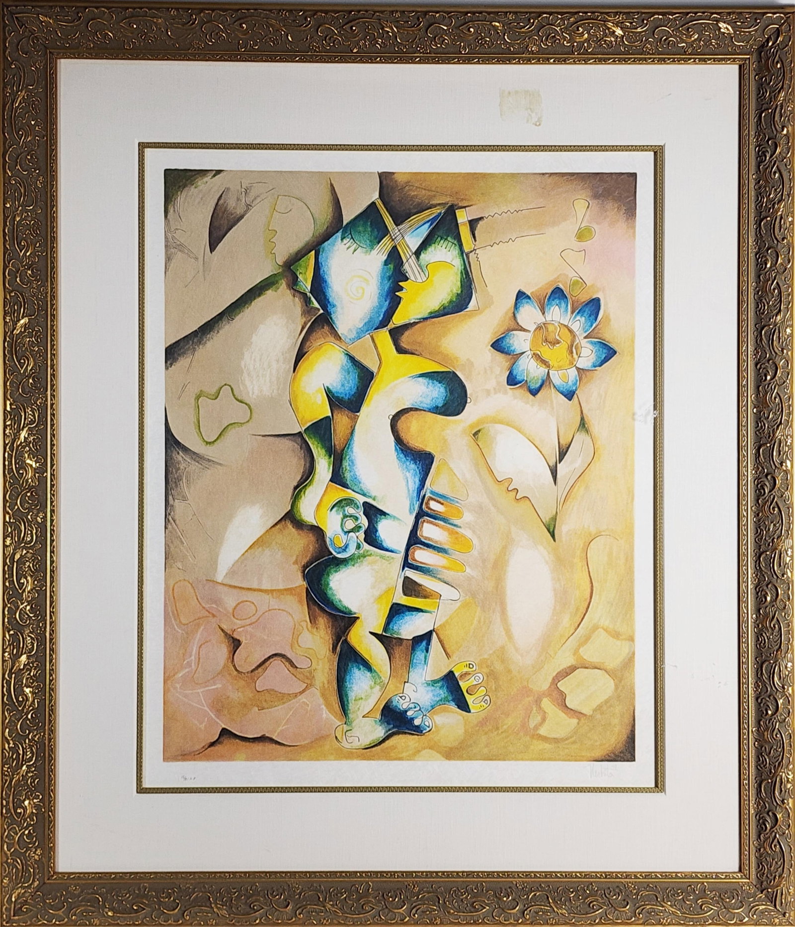 Alexandra Nechita (born 1985) Earthly Flower, Signed Nechita and dated '98, Artist's proof numbered: Alexandra Nechita (born 1985) Earthly Flower, Signed Nechita and dated '98, Artist's proof numbered 12/91, Lithograph on Japon, Published by Mourlot, Paris, with blindstamp, Sight-30" x 24 1/2", Frame