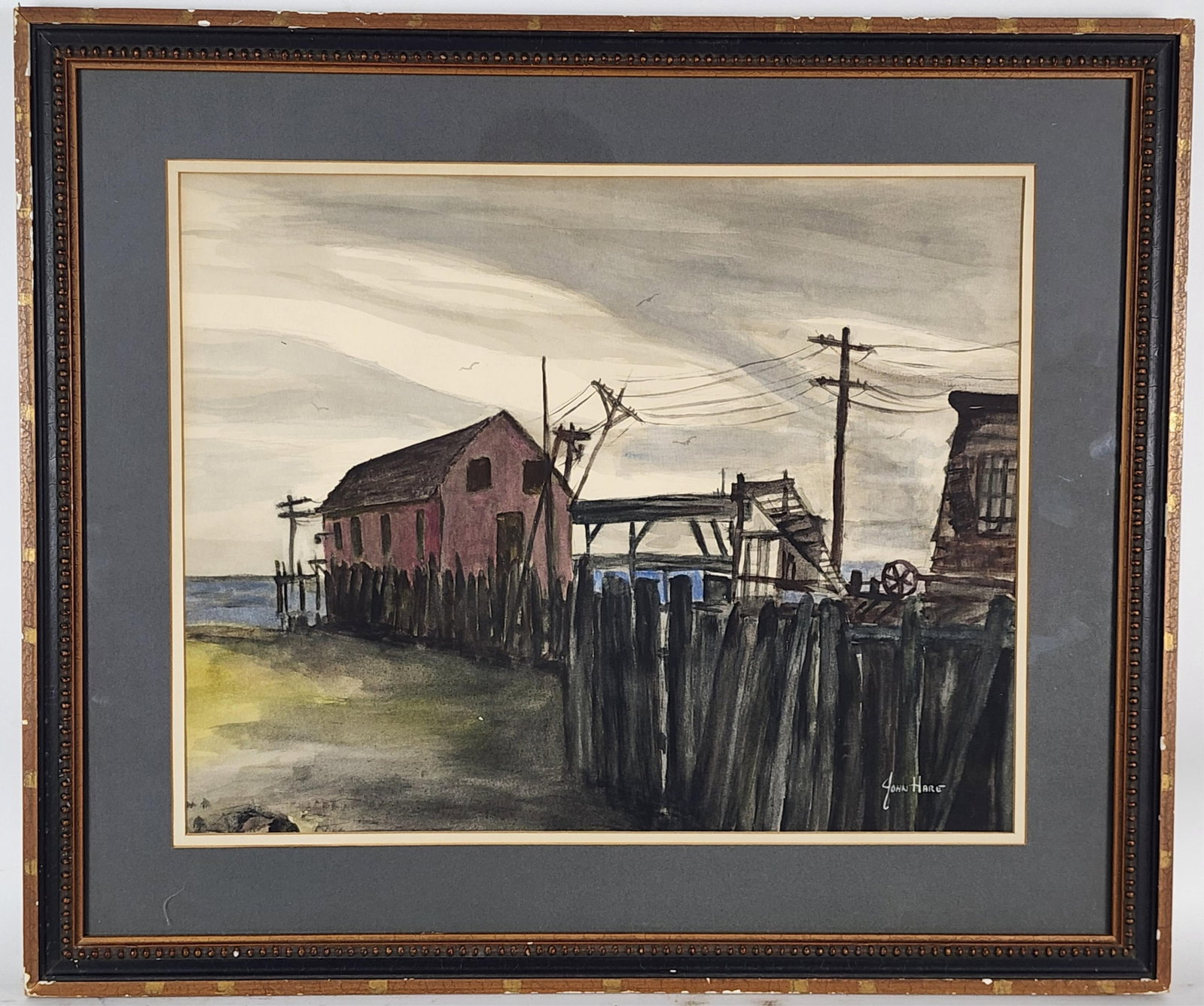 John Cuthbert Hare (1908–1978) Boat House, Signed John Hare lower right, Watercolor on paper, (1 of 6)