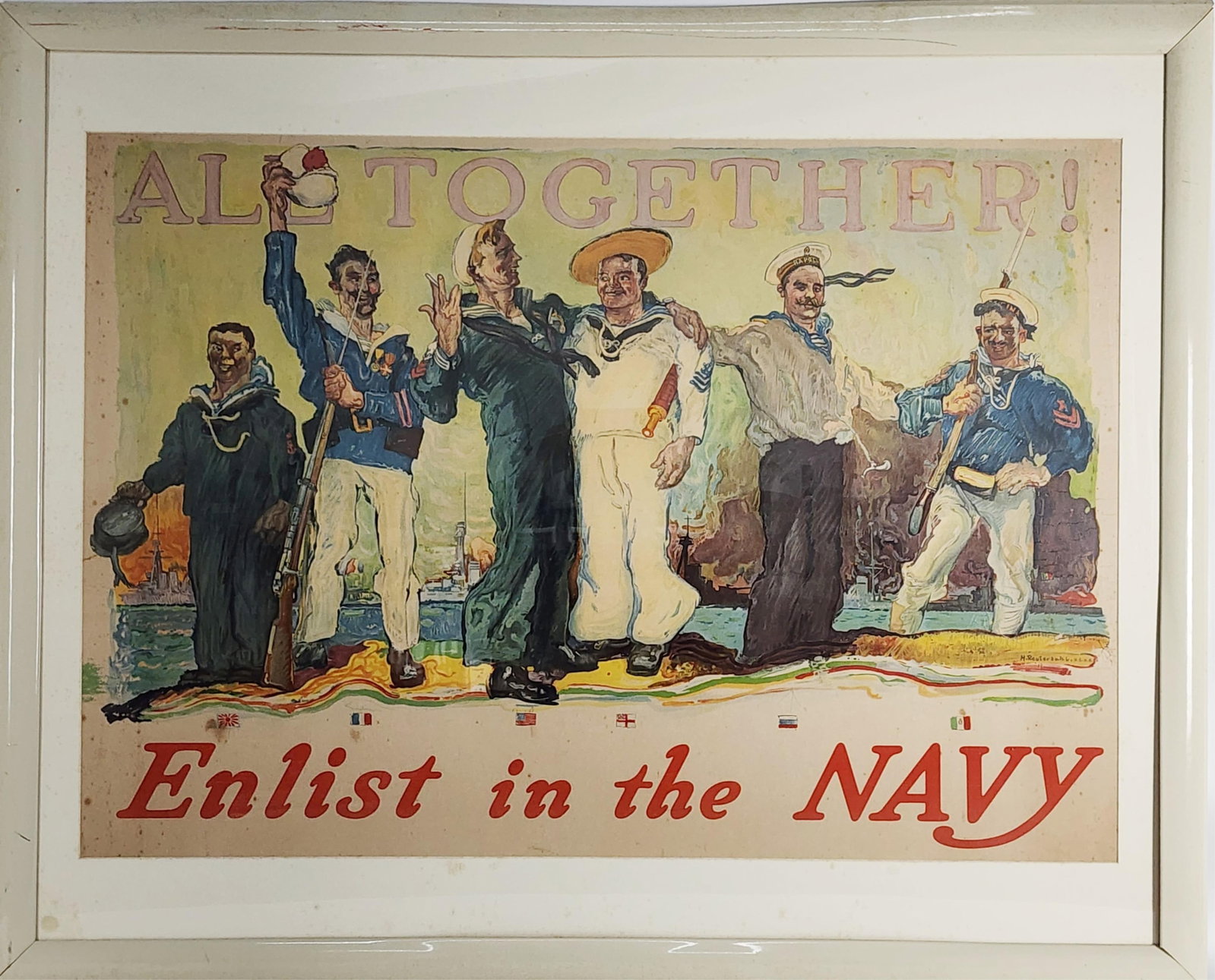 An American World War I Navy Recruitment Color Lithograph Poster by Henry Reuterdahl (Swedish, (1 of 4)