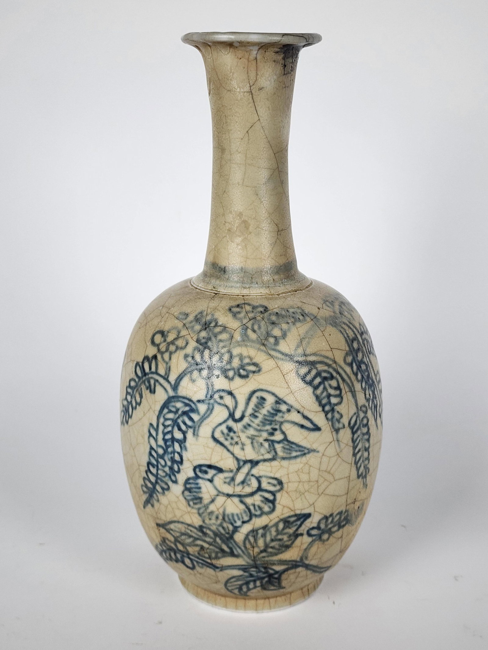 Chinese Cizhou Style Stoneware Ceramic Glazed and Painted Crackleware Vase, with a bird amongst tree (1 of 6)