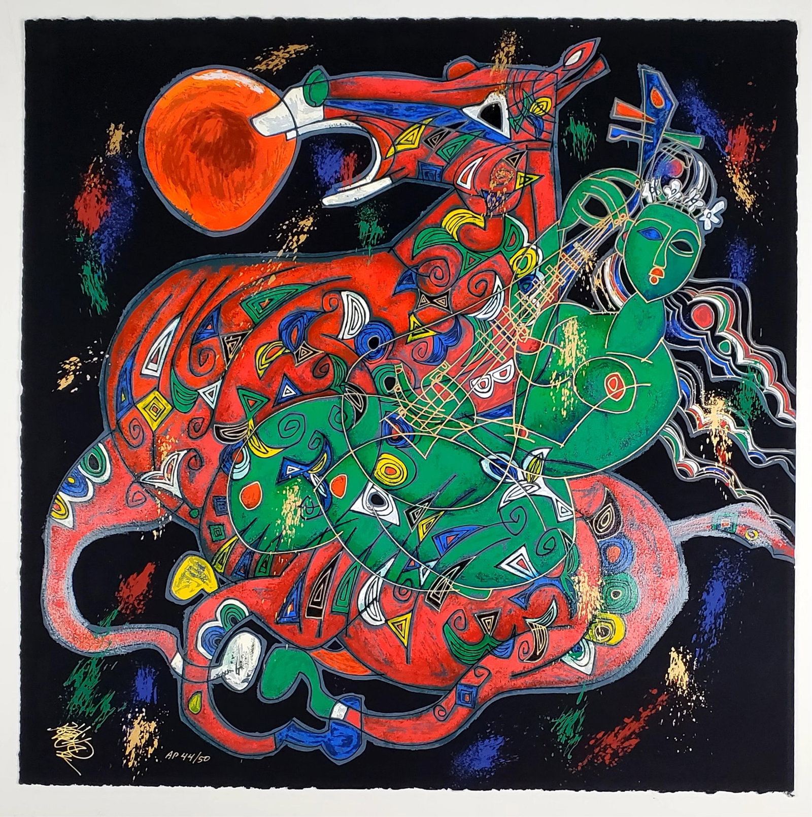 Jiang Tie-Feng (Chinese, b. 1938) West, Signed, Silkscreen on paper, Artist's Proof numbered 44/50,: Jiang Tie-Feng (Chinese, b. 1938) West, Signed, Silkscreen on paper, Artist's Proof numbered 44/50, Sheet-25" x 24 1/2", loose and unframed, Accompanied by a Certificate of Authenticity from Fine Art 