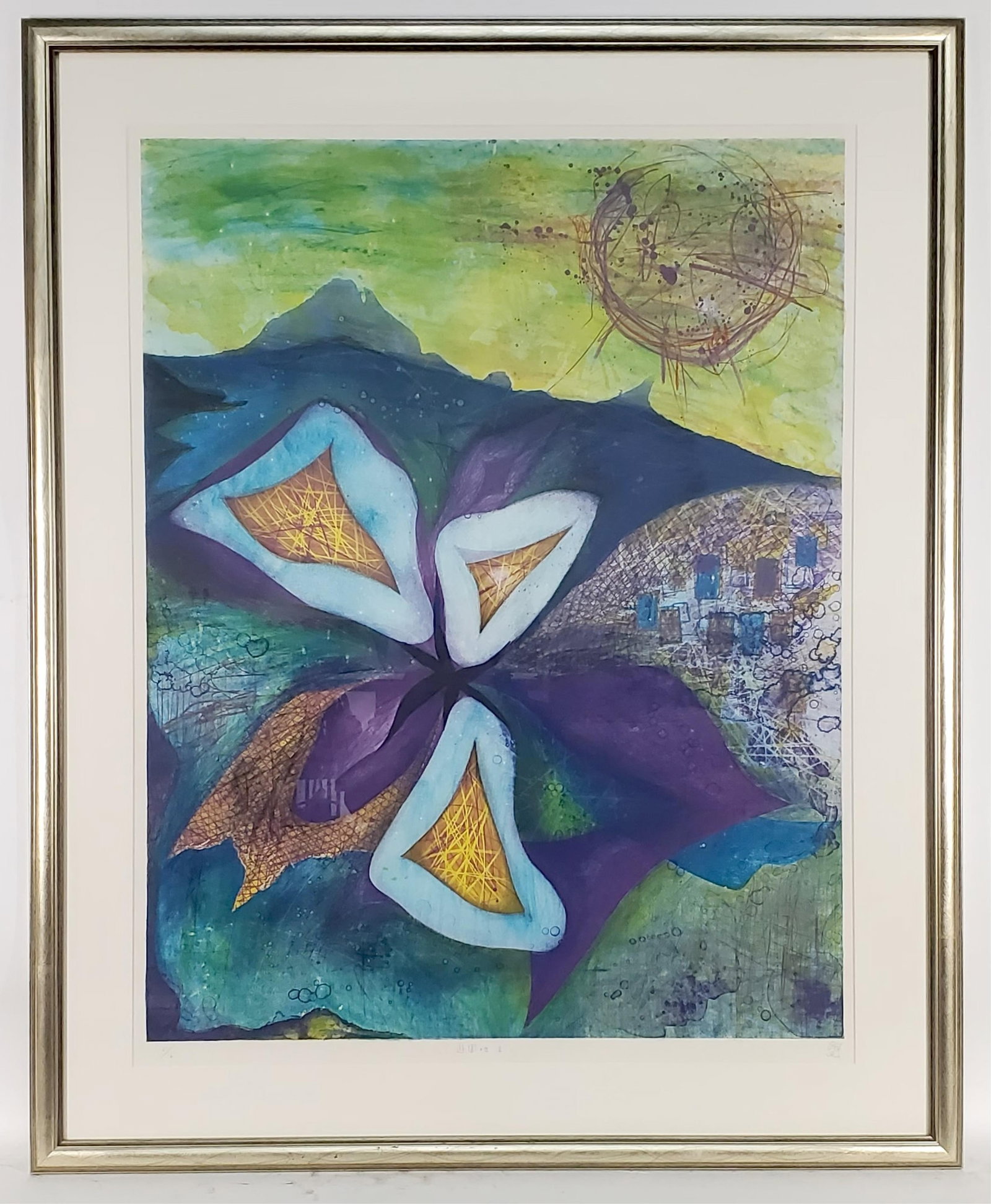 Large 20th Century Monoprint, Signed with a cypher and numbered 2/6 with a Japanese inscription in (1 of 4)