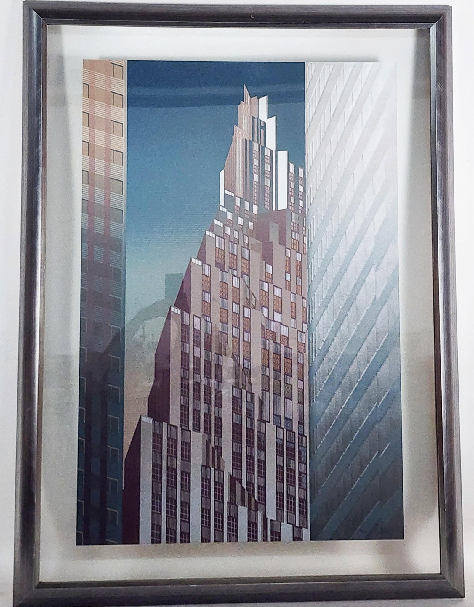 A Large Silkscreen Print of a Skyscraper by Don Munz (American, b.1931) Megalith, Signed D. Munz (1 of 4)