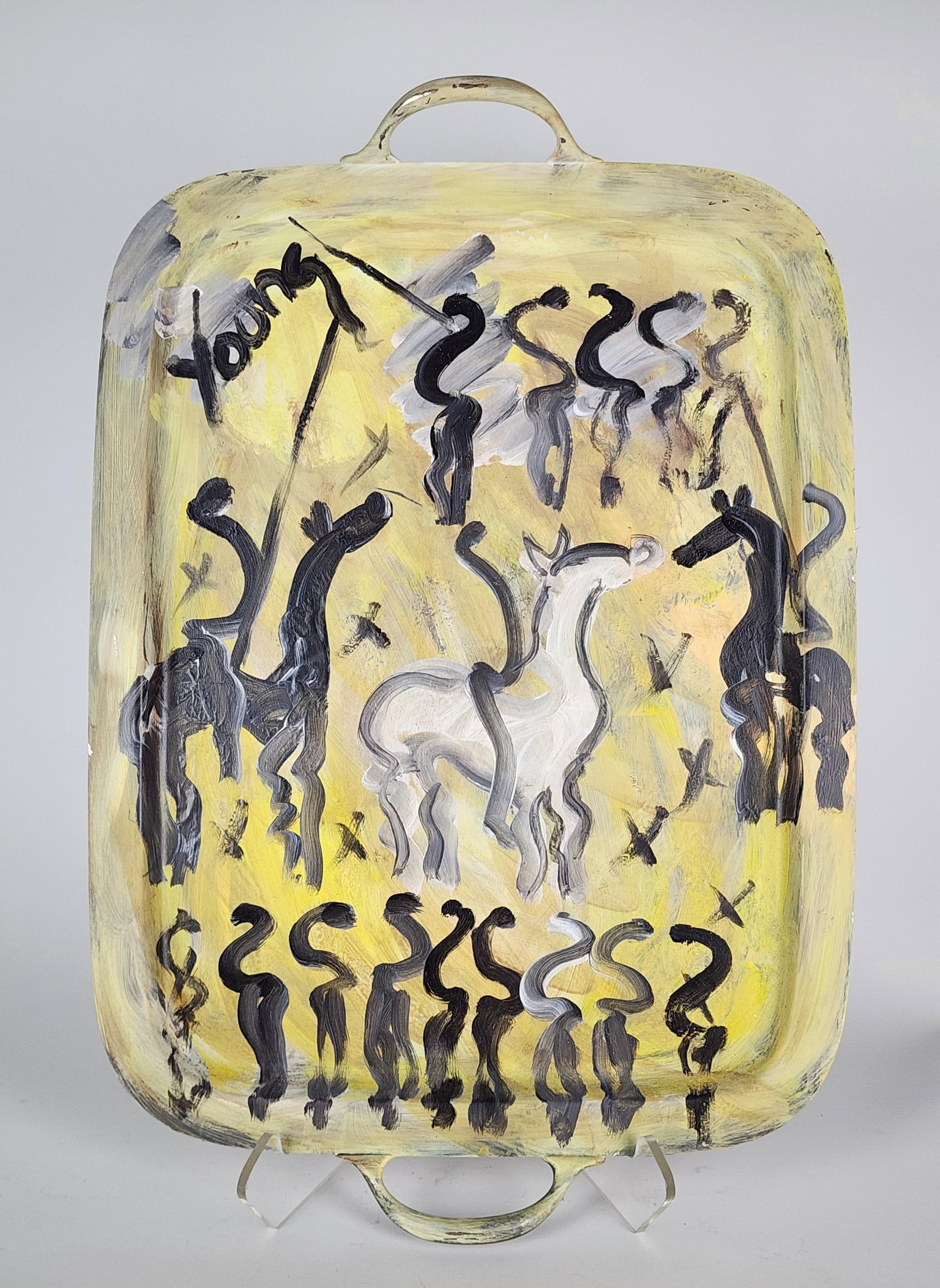 Purvis Young (American, 1943-2010) Silverplate Painted Tray, Signed Young, 16" x 23 1/2" (1 of 4)
