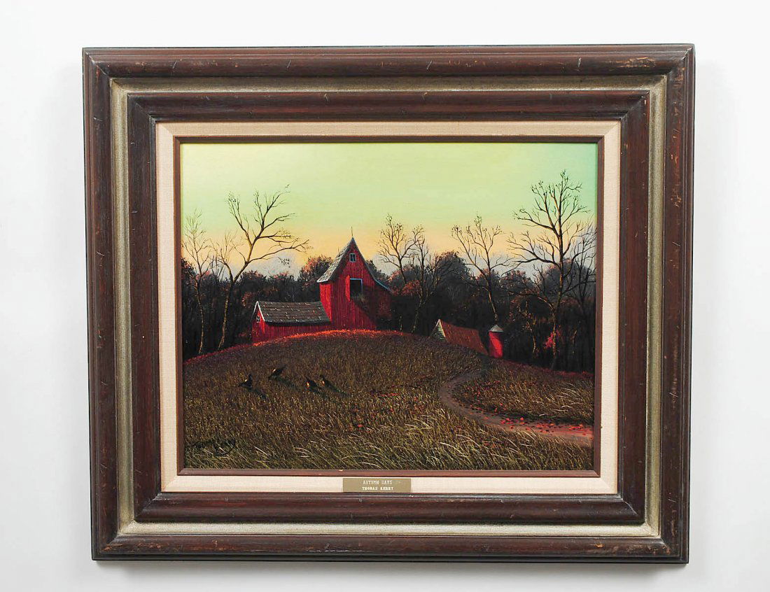 THOMAS KERRY (American. 20th Century): "Autumn Days". Signed Thomas Kerry l/l. Oil on Masonite. Measuring 16" by 20". (Cond: good, surface fine, no inpainting apparent under u.v. light) (100/500)