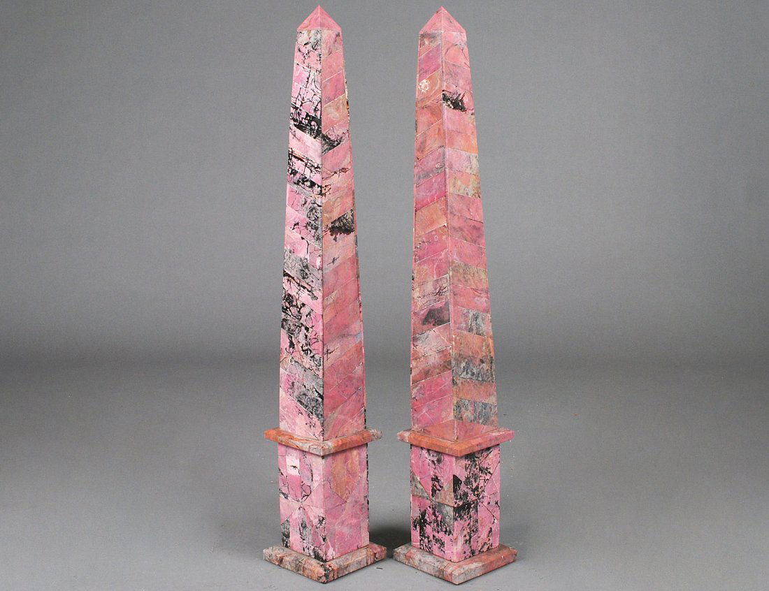 PAIR OF TILED OBELISKS: Italian. Each with a pedestal base. Height 35 7/8". (100/500)