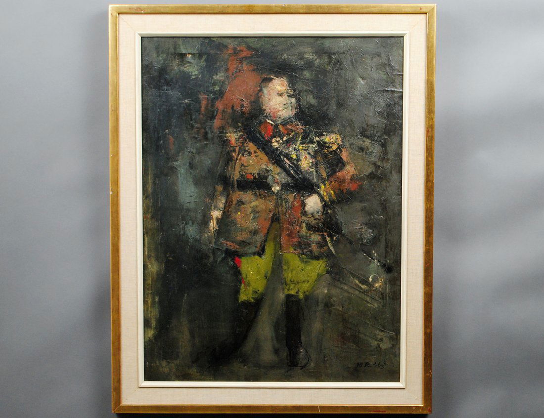 JOHN BARNES DOBBS (American. 1931-2011): "Portrait of Military Man". Signed "J.B. Dobbs" l/r. Oil on Canvas. Measuring 28 1/2" by 24". Framed. (Cond: good) (100/500)