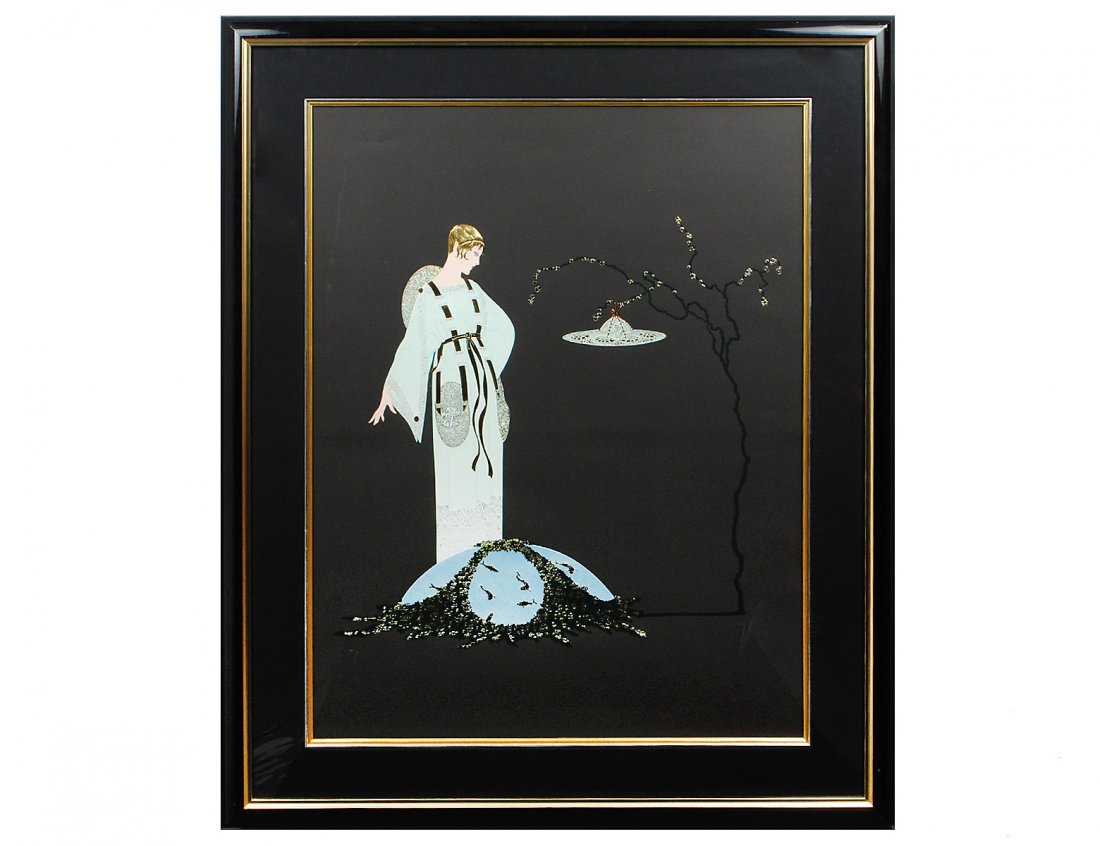 ROMAIN DE TIRTOFF ERTE (Russian/French. 1892-1990): "Moon Garden". Signed l/r in image. Serigraph. Image measuring 38 1/2" by 29". Framed. Edition # 208/300. (Cond: good) (100/500)
