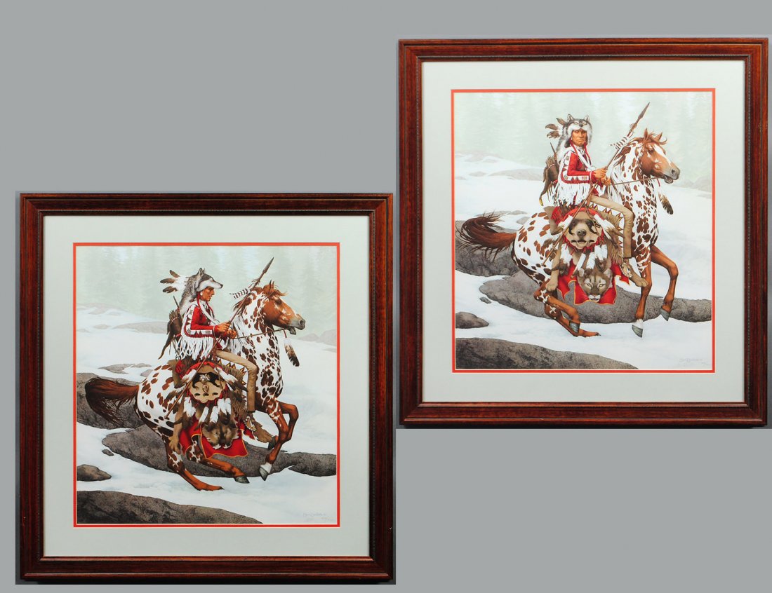 TWO BEV. DOOLITTLE COLORED PRINTS OF INDIANS: Each measuring 21 3/4" by 19 1/2". Matching frames. (Cond: good) (100/500)