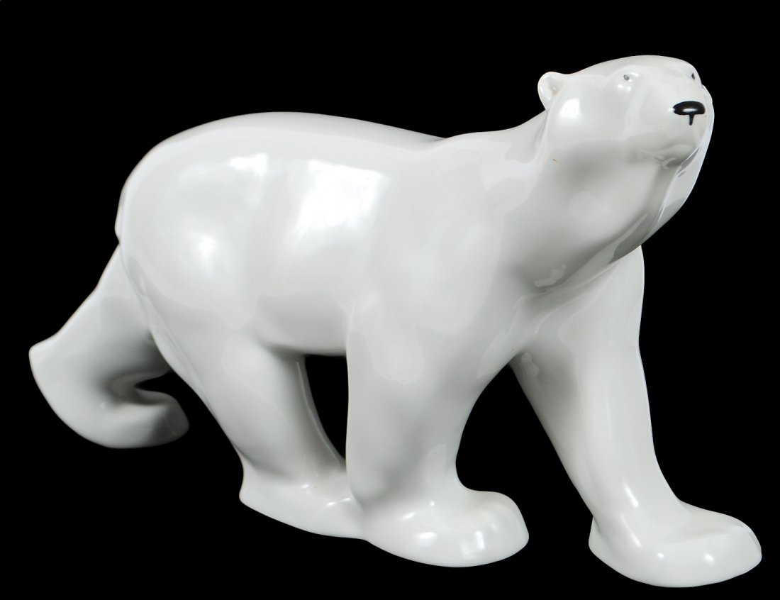 BLANC DE CHINE PORCELAIN FIGURE OF A POLAR BEAR: Russian. Modeled in a walking position. Length 16 3/4". (100/500)