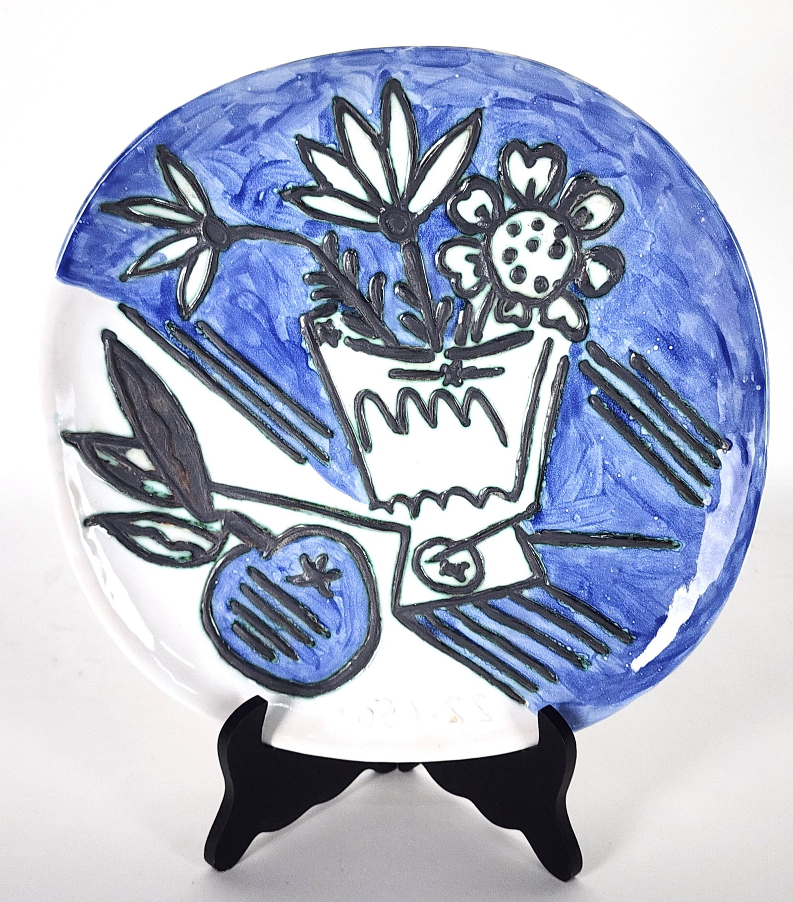 Pablo Picasso (Spanish, 1881-1973) Bouquet of Fleurs, Madoura Ceramic Plate, back with impressed (1 of 3)