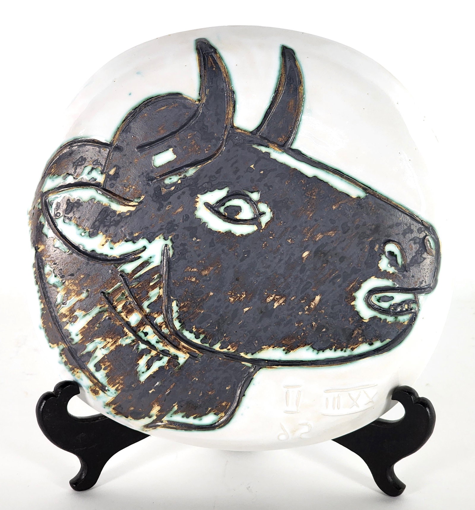 Pablo Picasso (Spanish, 1881-1973) Profil de Taureau, Madoura Ceramic Plaque, back with impressed (1 of 3)