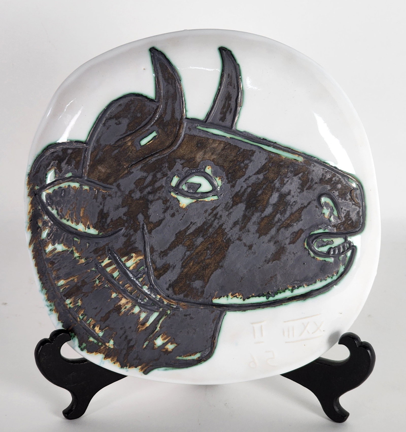 Pablo Picasso (Spanish, 1881-1973) Profil de Taureau, Madoura Ceramic Plaque, back with impressed (1 of 3)