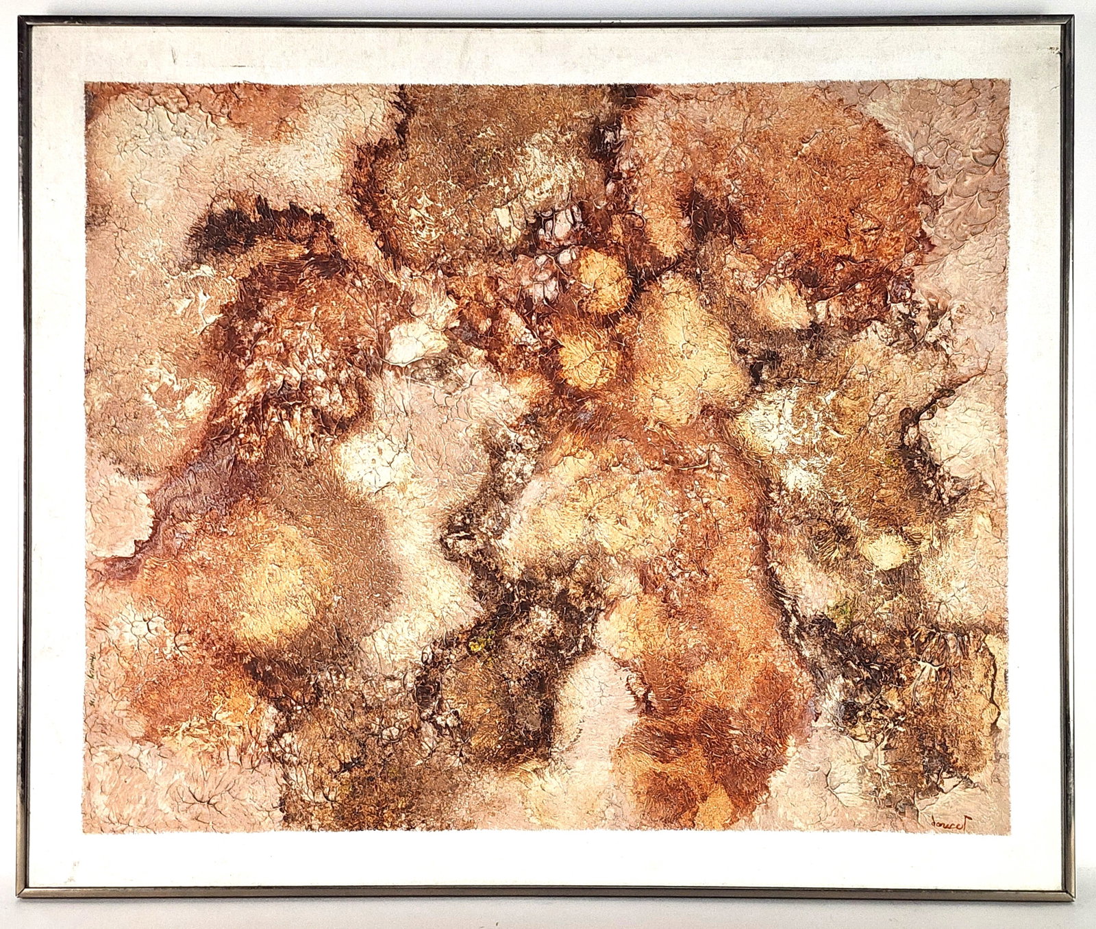 Jacques Doucet (French, 1924-1994) Untitled, Signed doucet lower right, Mixed media on canvas, 30" x: Jacques Doucet (French, 1924-1994) Untitled, Signed doucet lower right, Mixed media on canvas, 30" x 36", Framed-30 1/4" x 36 1/4". Doucet was a member of the CoBra art movement and was known for drea