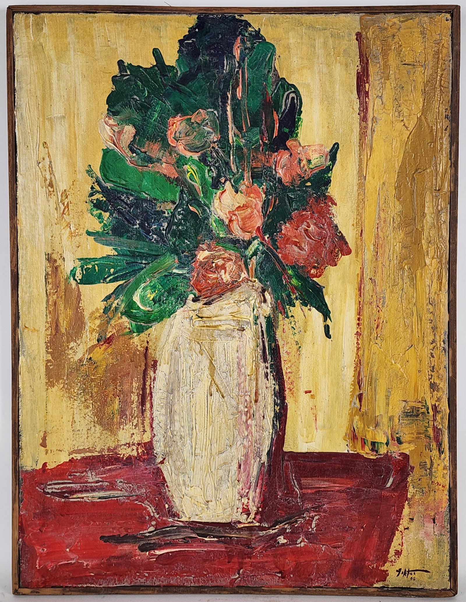 Manoucher Yektai (Iranian, 1921-2019) Still Life with Flowers in a Vase, Signed Yektai and dated '66: Manoucher Yektai (Iranian, 1921-2019) Still Life with Flowers in a Vase, Signed Yektai and dated '66 lower right, 23 7/8" x 18", Accompanied by a letter certifying the painting as by the artist and so