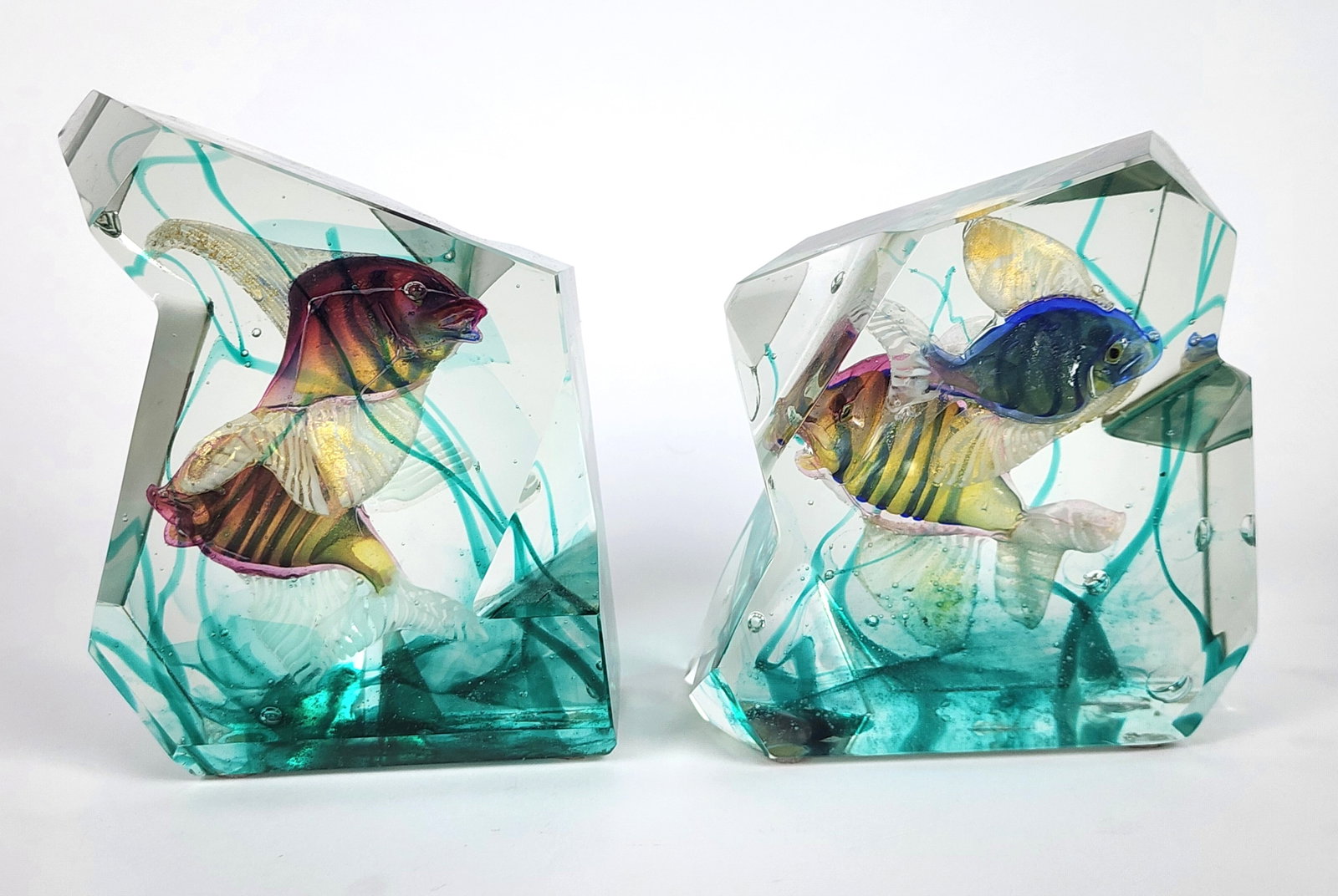 Alfredo Barbini (Italian, 1912-2007) Two Glass Biomorphic Block Sculptures with Sea Creatures, each: Alfredo Barbini (Italian, 1912-2007) Two Glass Biomorphic Block Sculptures with Sea Creatures, each signed A. Barbini 1968, 5 1/4" x 4 3/4" x 2 1/4" and 6 1/4" x 4 1/4" x 2 1/4"