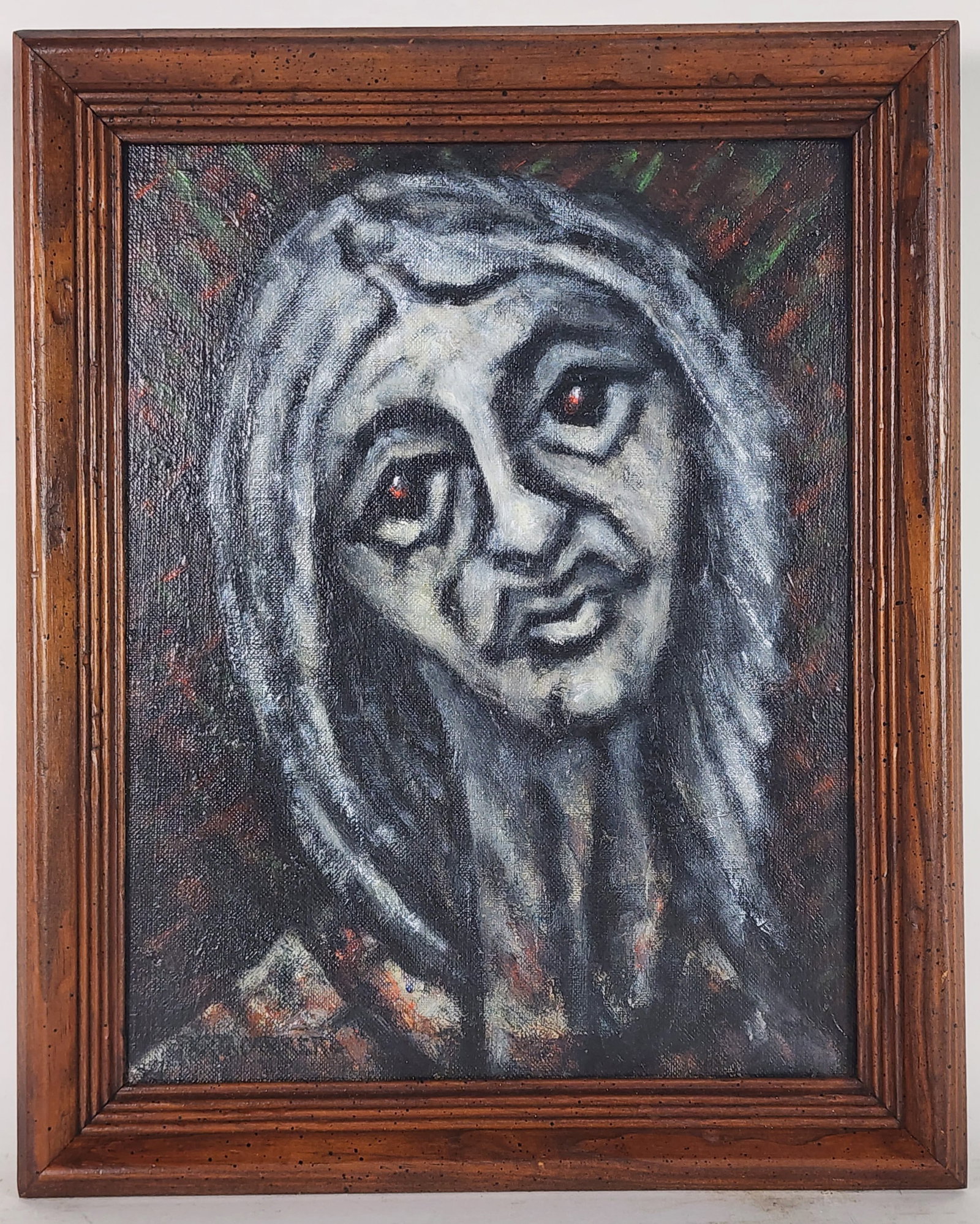 Rene Portocarrero (Cuban, 1912-1985) Mujer en Fondo Rojo, Signed Portocarrero lower right, back: Rene Portocarrero (Cuban, 1912-1985) Mujer en Fondo Rojo, Signed Portocarrero lower right, back signed and titled by the artist, Oil on canvas board, 13 7/8" x 10 3/4", Framed-16" x 13"