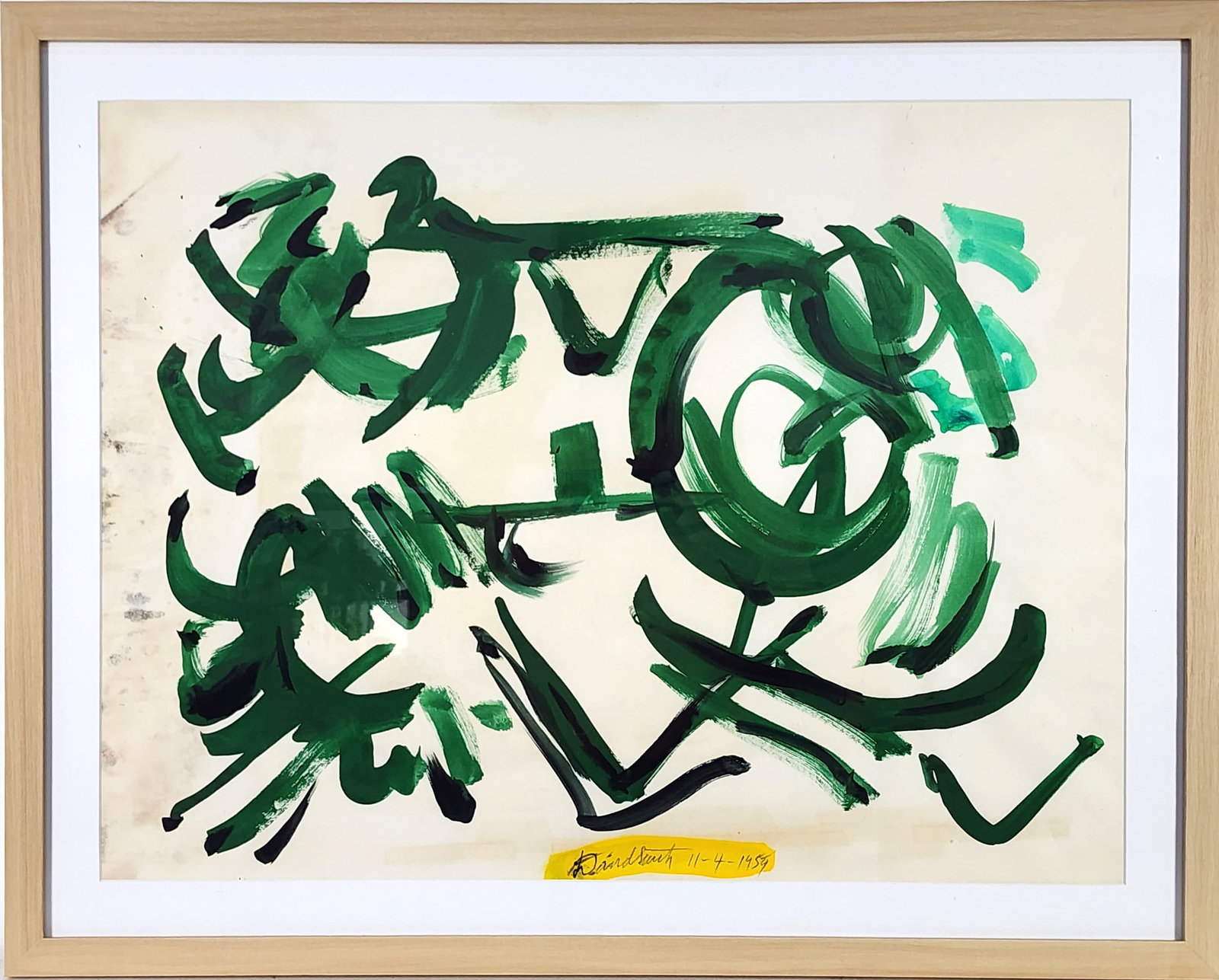 David Smith (American, 1906-1965) Attributed to, Oil on paper, Signed and dated 11-4-1959, Sight-17: David Smith (American, 1906-1965) Attributed to, Oil on paper, Signed and dated 11-4-1959, Sight-17 1/2" x 23", Framed-21 3/4" x 27 1/4"